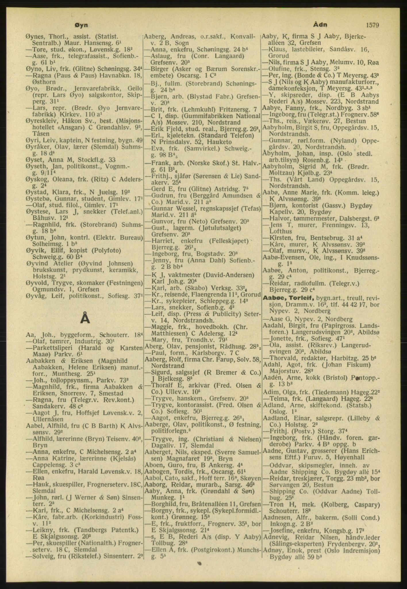 Kristiania/Oslo adressebok, PUBL/-, 1952, s. 1579