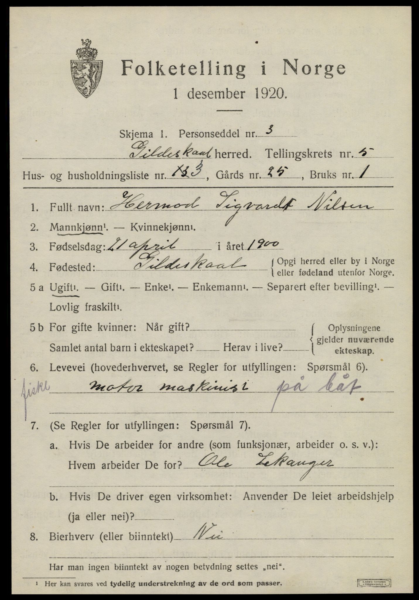 SAT, Folketelling 1920 for 1838 Gildeskål herred, 1920, s. 4012