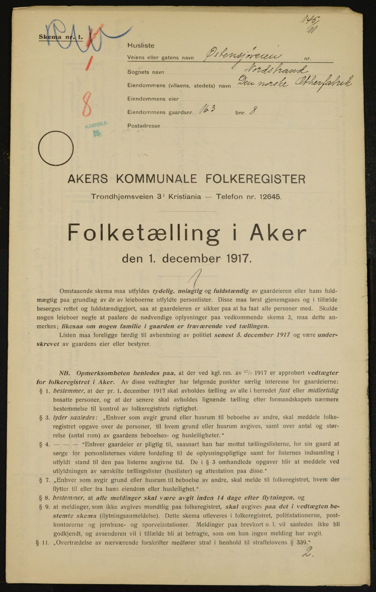 OBA, Kommunal folketelling 1.12.1917 for Aker, 1917, s. 17219