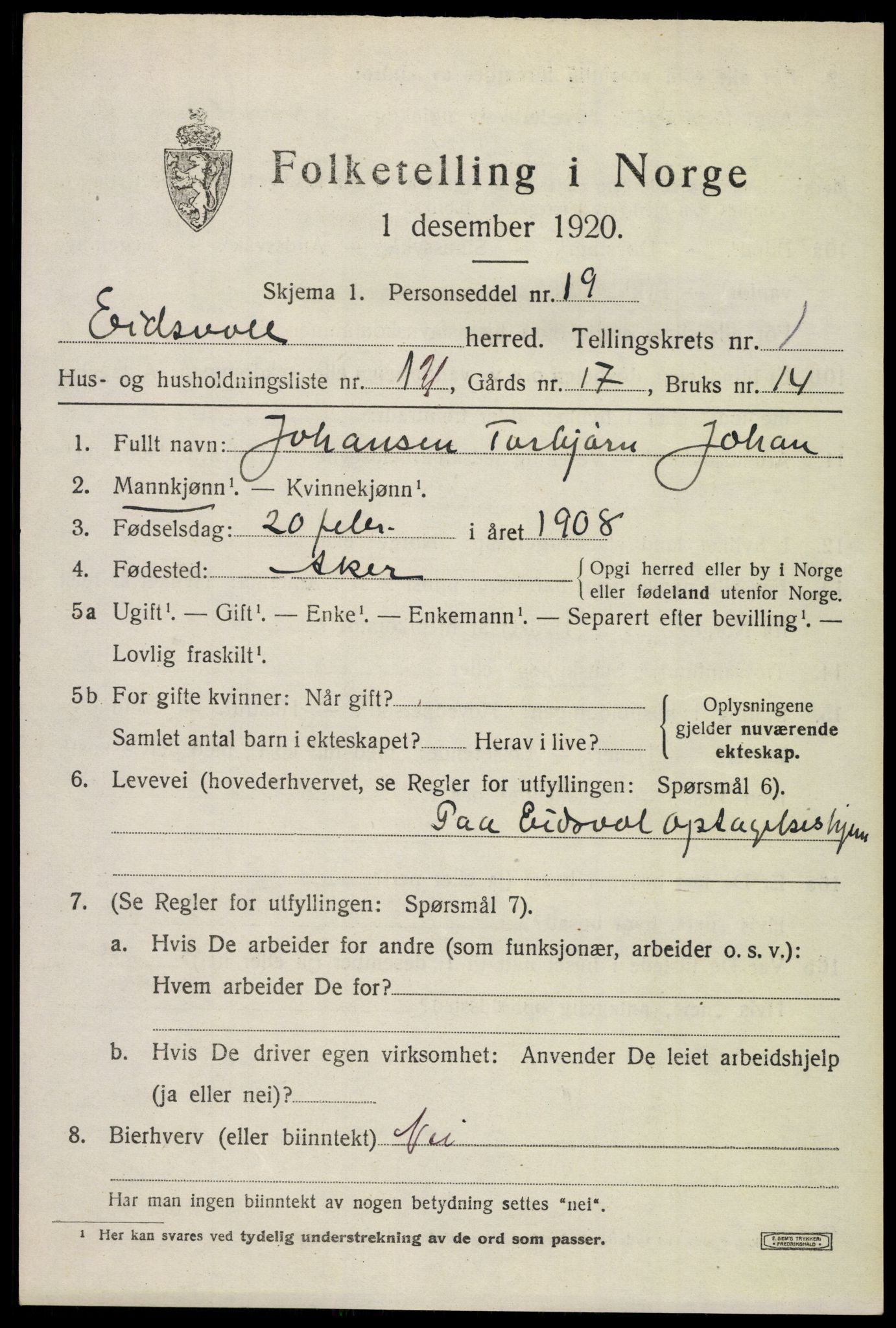 SAO, Folketelling 1920 for 0237 Eidsvoll herred, 1920, s. 5117