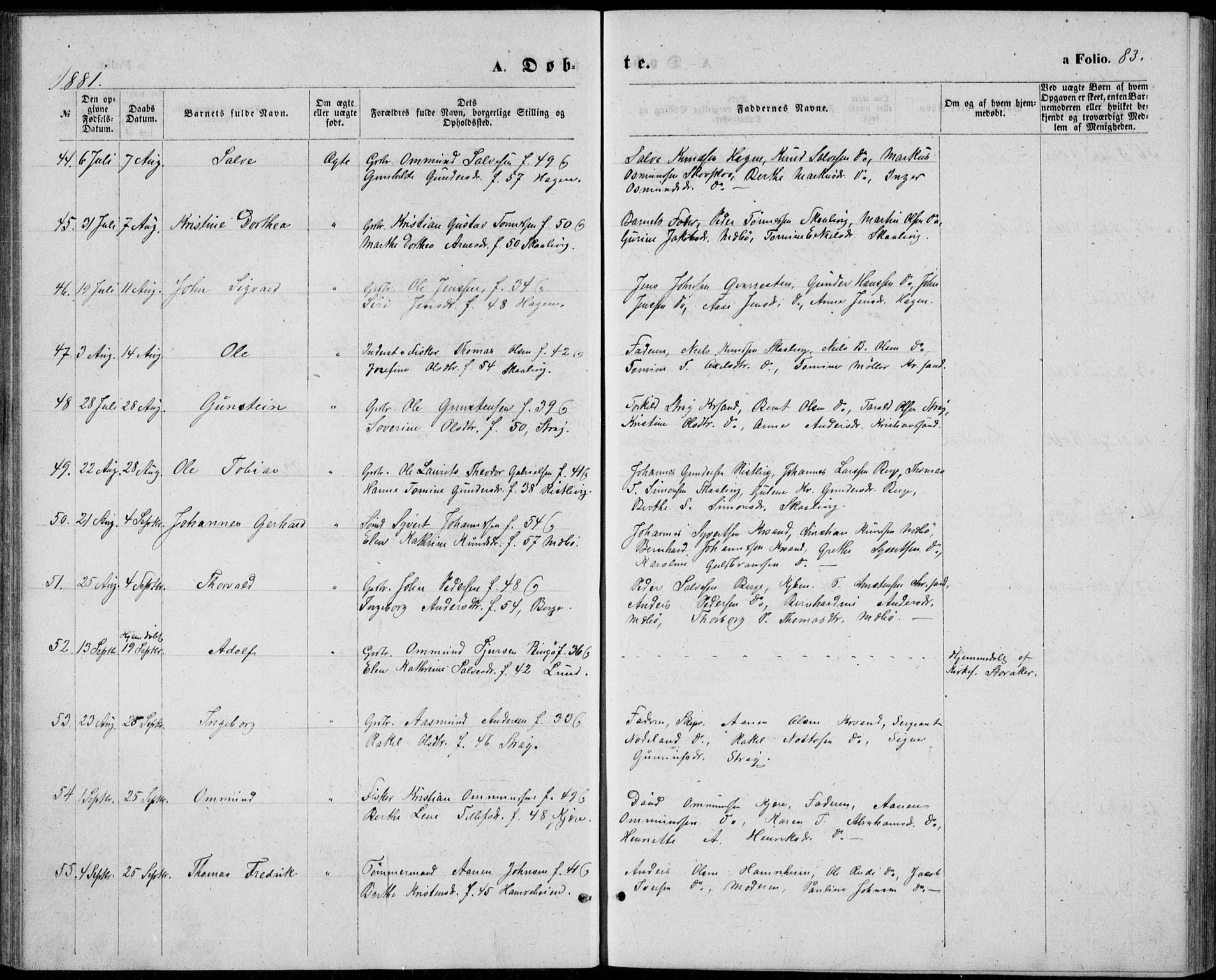 Oddernes sokneprestkontor, AV/SAK-1111-0033/F/Fb/Fba/L0007: Klokkerbok nr. B 7, 1869-1887, s. 83
