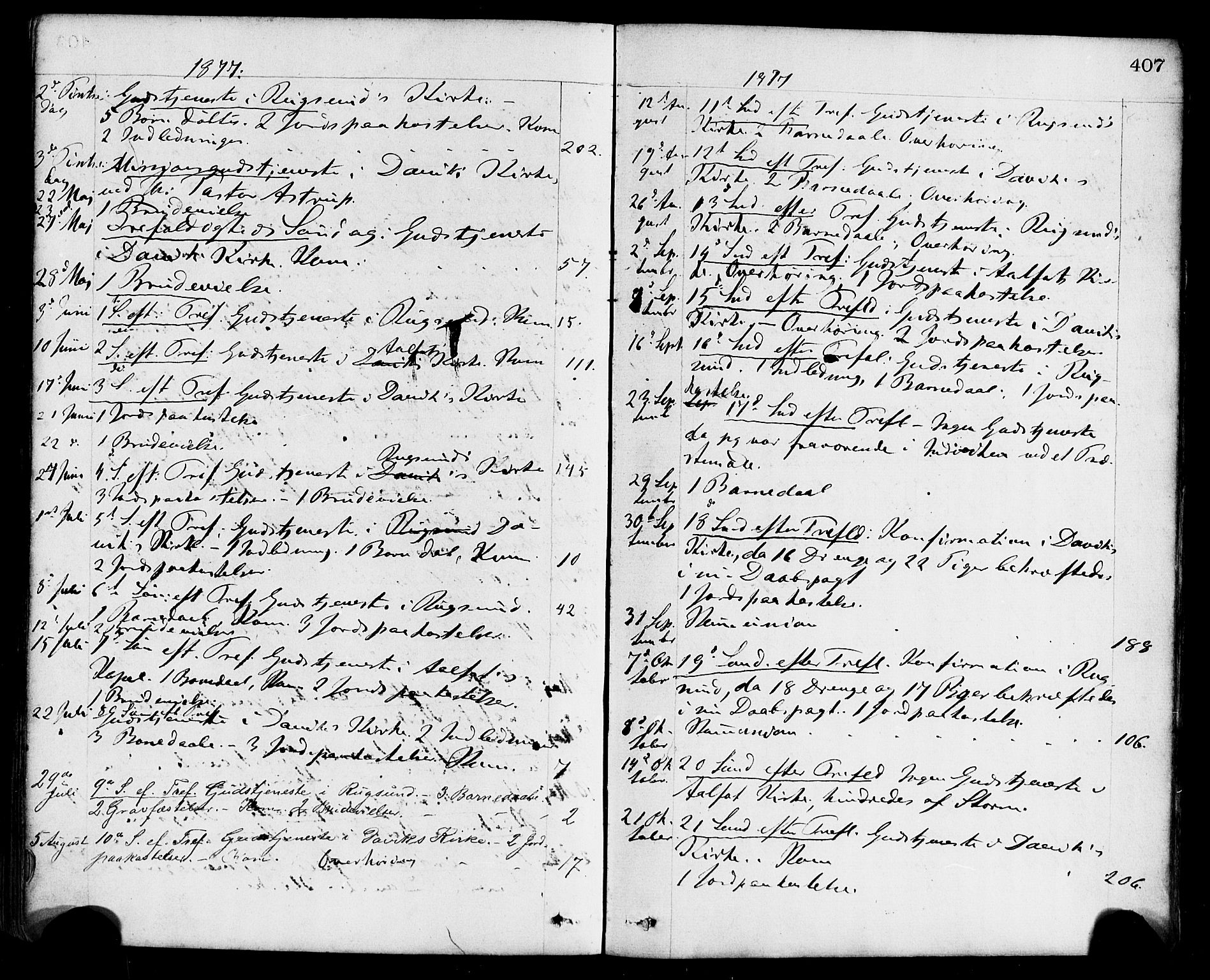 Davik sokneprestembete, AV/SAB-A-79701/H/Haa/Haaa/L0006: Ministerialbok nr. A 6, 1867-1881, s. 407