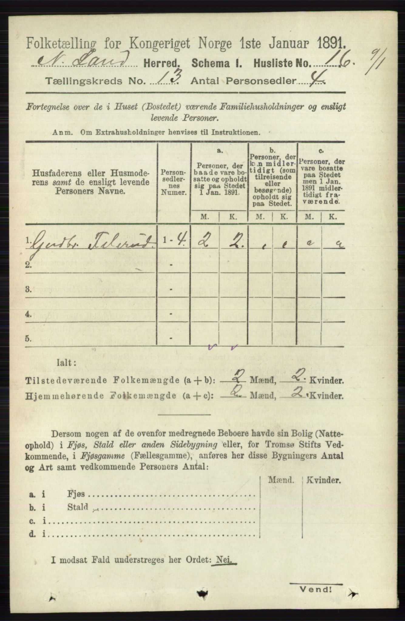 RA, Folketelling 1891 for 0538 Nordre Land herred, 1891, s. 3494