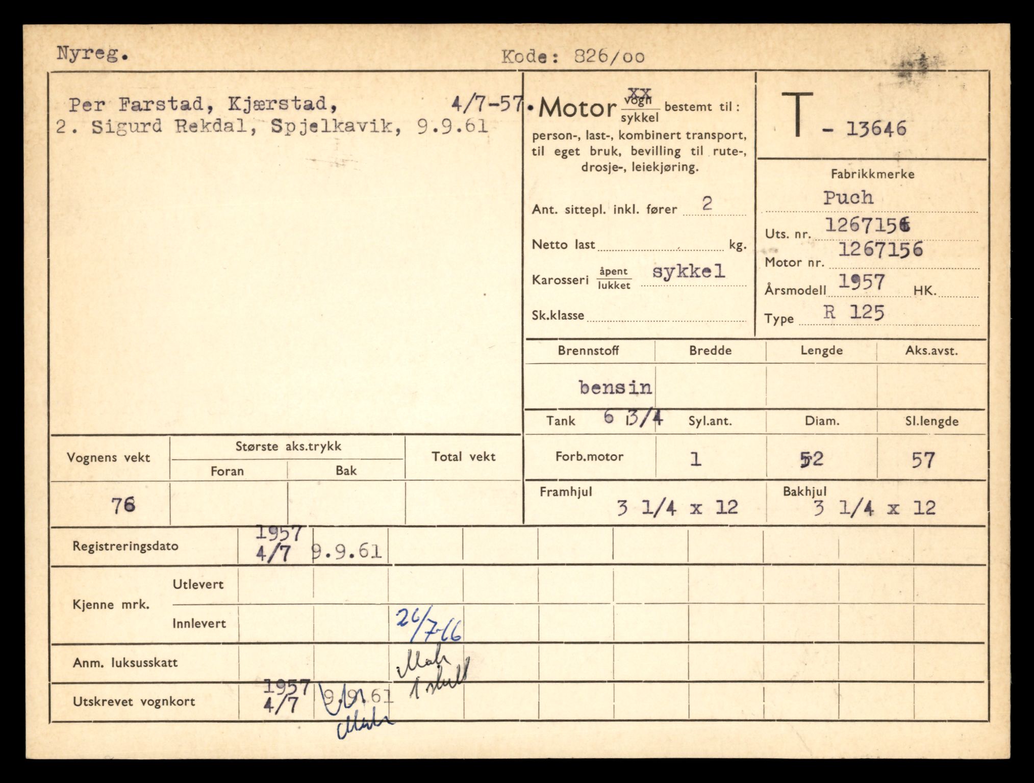 Møre og Romsdal vegkontor - Ålesund trafikkstasjon, AV/SAT-A-4099/F/Fe/L0040: Registreringskort for kjøretøy T 13531 - T 13709, 1927-1998, s. 2029