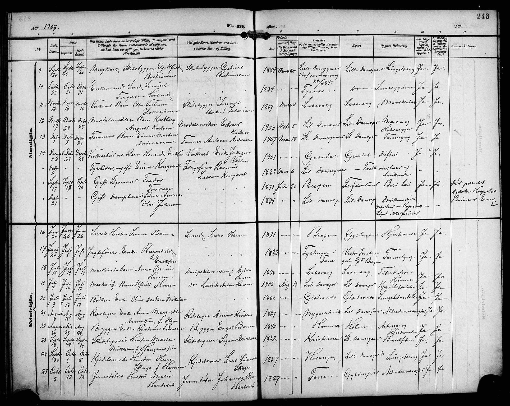 Laksevåg Sokneprestembete, AV/SAB-A-76501/H/Ha/Hab/Haba/L0004: Klokkerbok nr. A 4, 1899-1909, s. 243