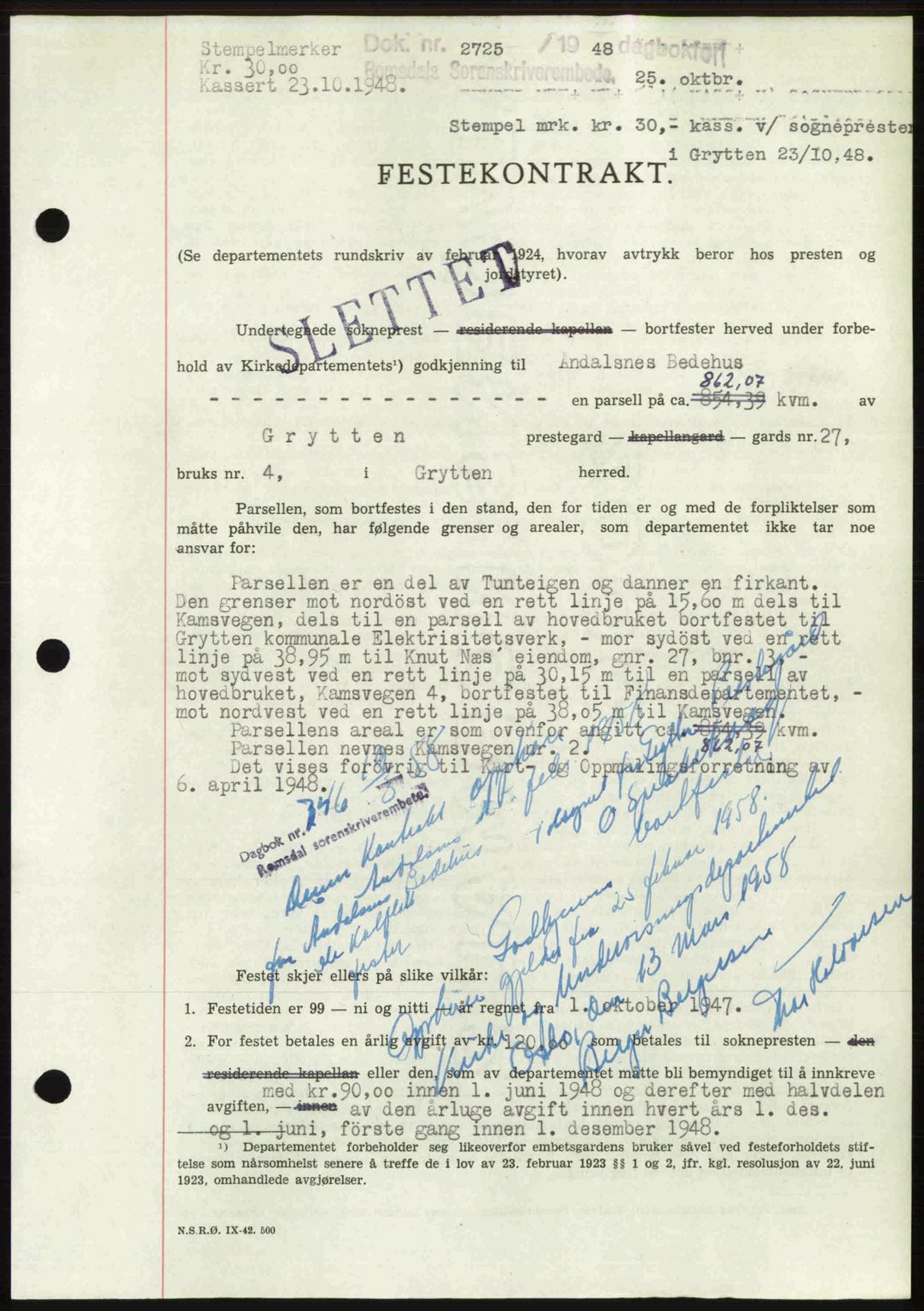 Romsdal sorenskriveri, SAT/A-4149/1/2/2C: Pantebok nr. A27, 1948-1948, Dagboknr: 2725/1948