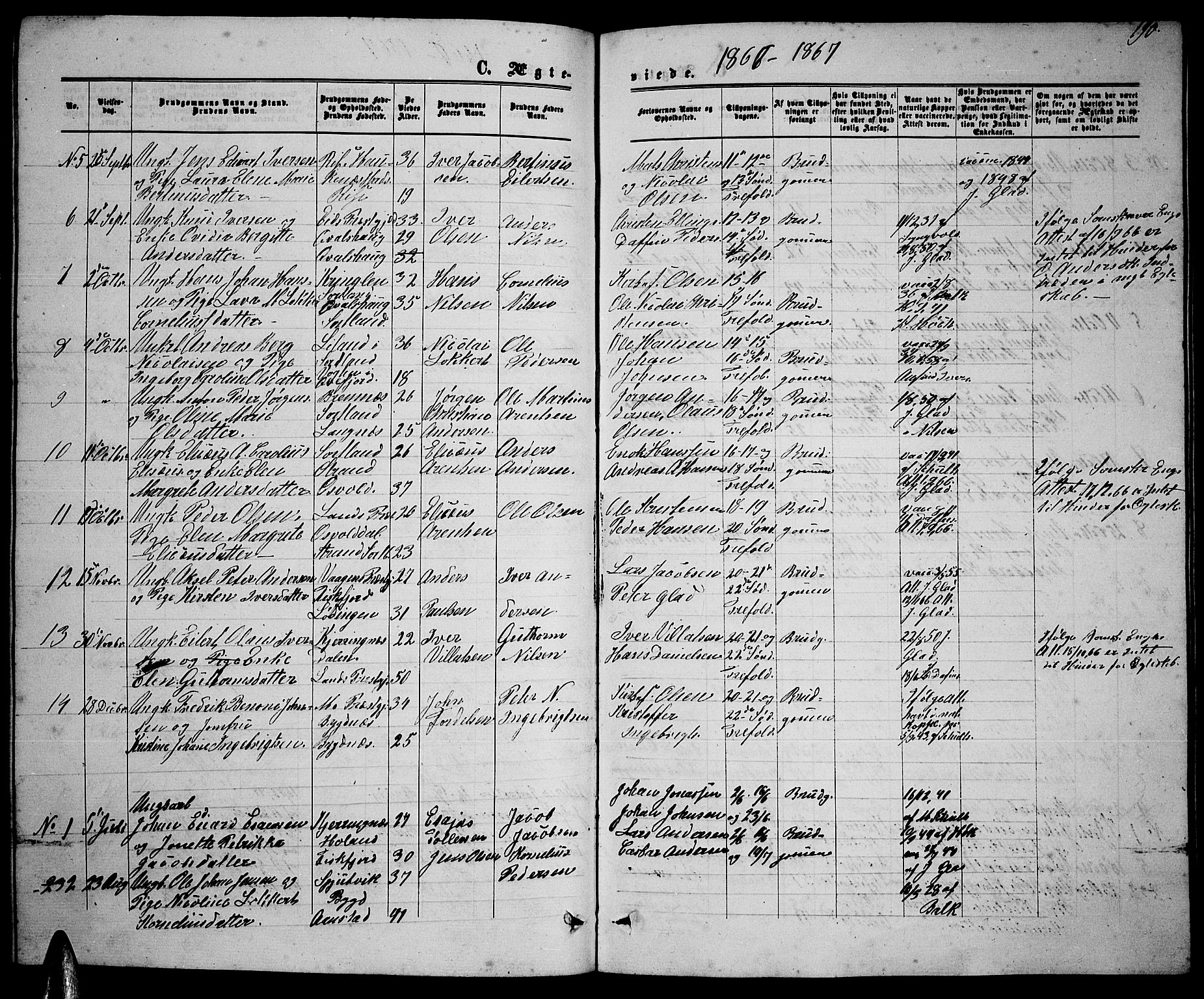 Ministerialprotokoller, klokkerbøker og fødselsregistre - Nordland, AV/SAT-A-1459/895/L1381: Klokkerbok nr. 895C03, 1864-1885, s. 190