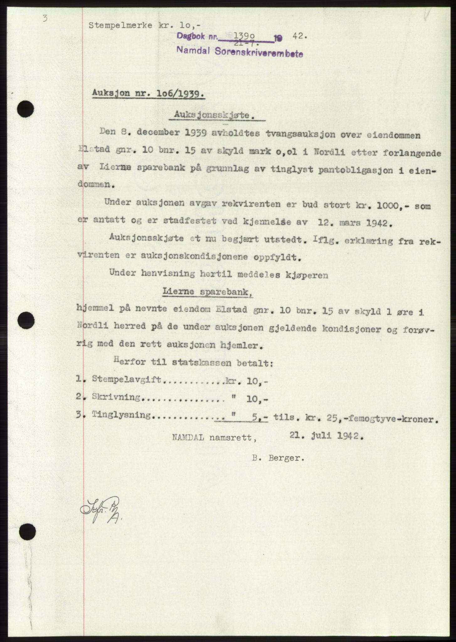 Namdal sorenskriveri, SAT/A-4133/1/2/2C: Pantebok nr. -, 1942-1943, Dagboknr: 1390/1942