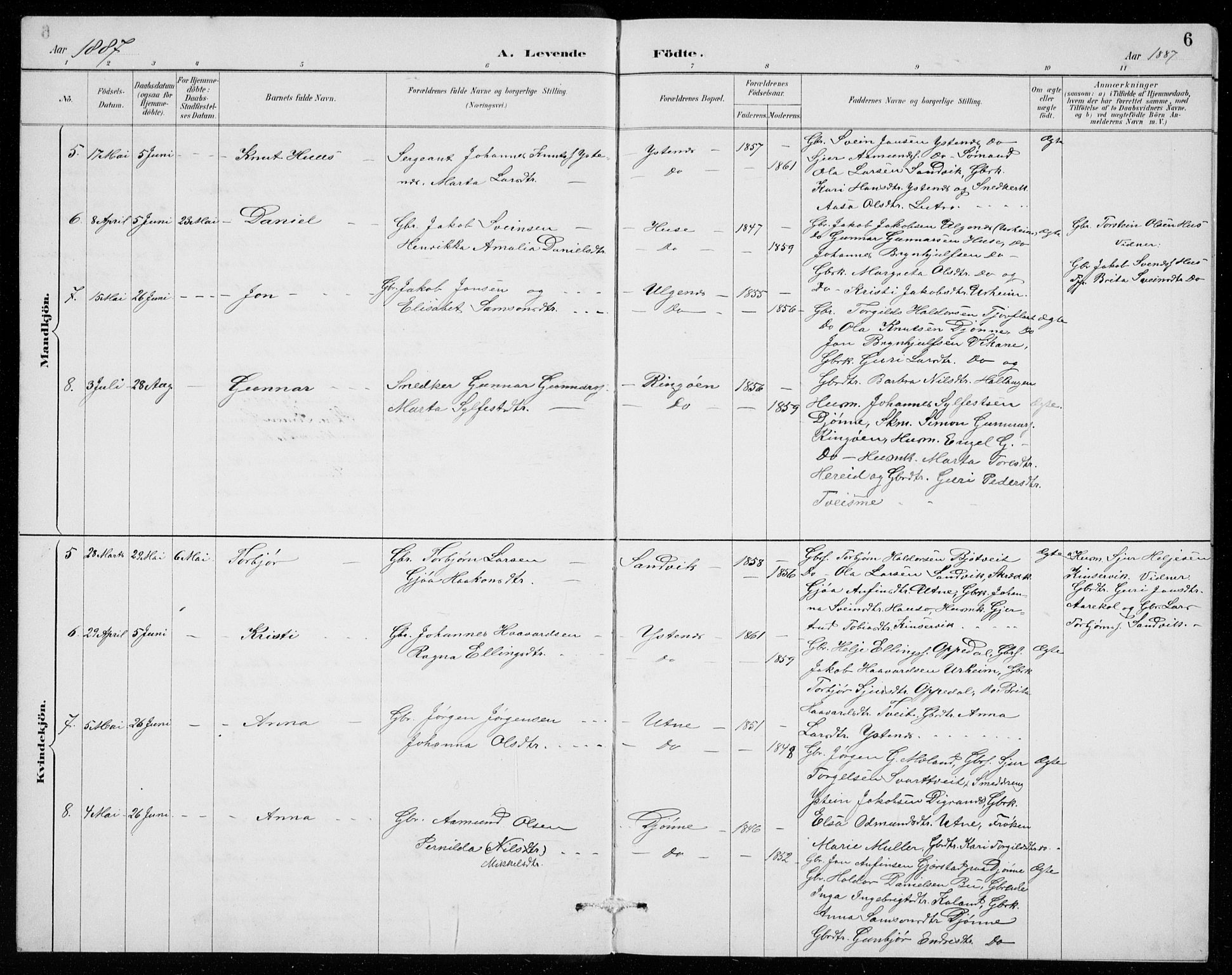 Ullensvang sokneprestembete, AV/SAB-A-78701/H/Hab: Klokkerbok nr. E  7, 1887-1929, s. 6