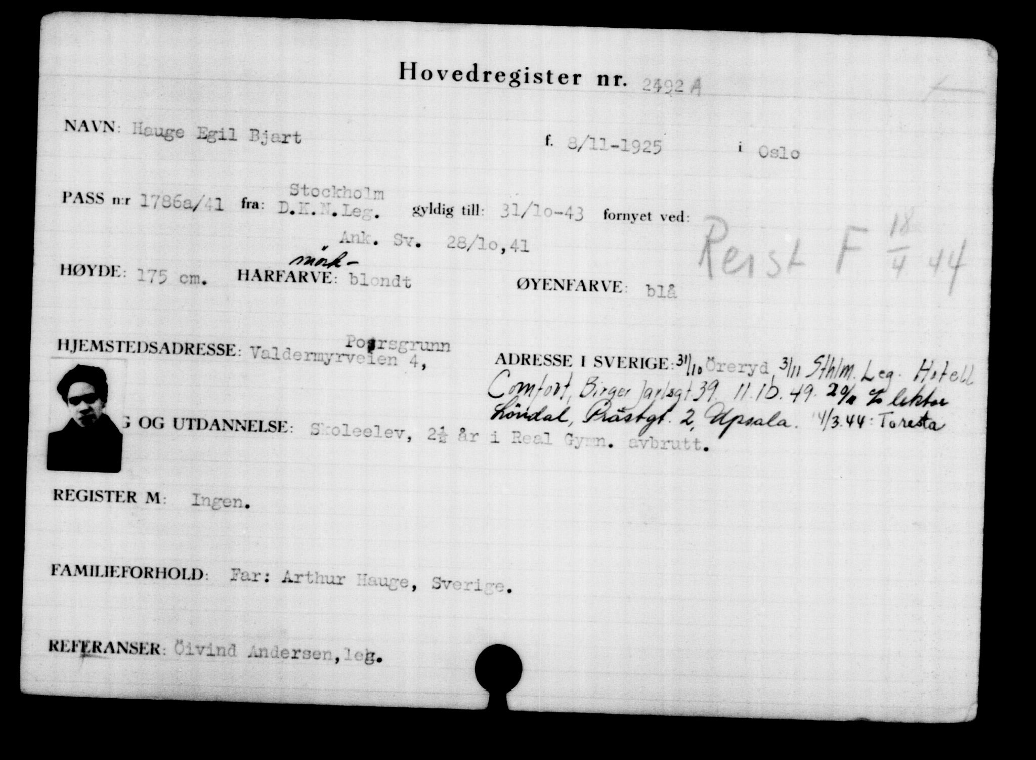 Utenriksstasjonene, Legasjonen i Stockholm, Flyktningkontoret, AV/RA-S-6753/V/Va/L0003: Kjesäterkartoteket, flyktninger med registreringsnr. 2001-3495, 1940-1945, s. 623