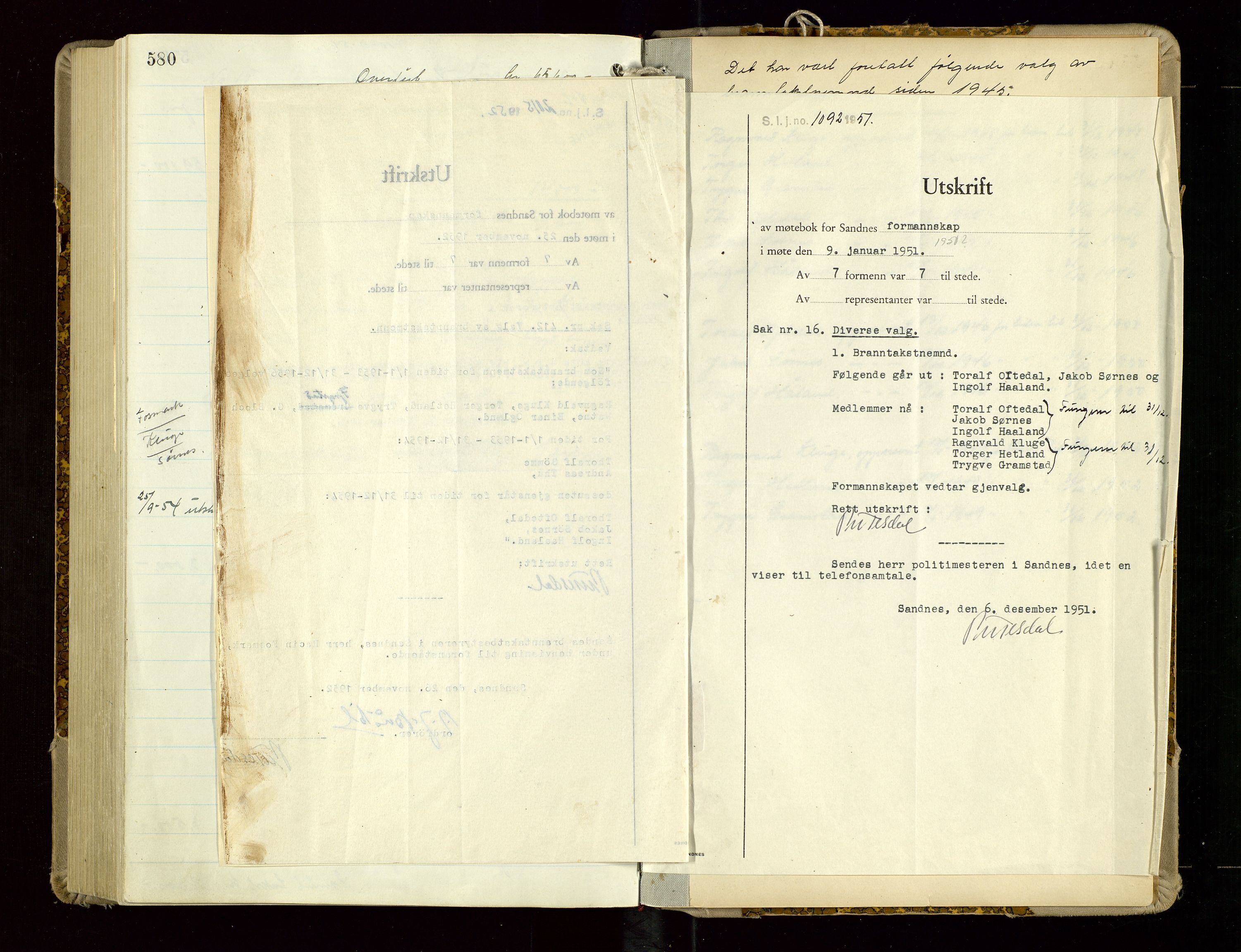 Sandnes lensmannskontor, AV/SAST-A-100167/Goa/L0006: "Brandtakstprotokol", 1943-1954, s. 580