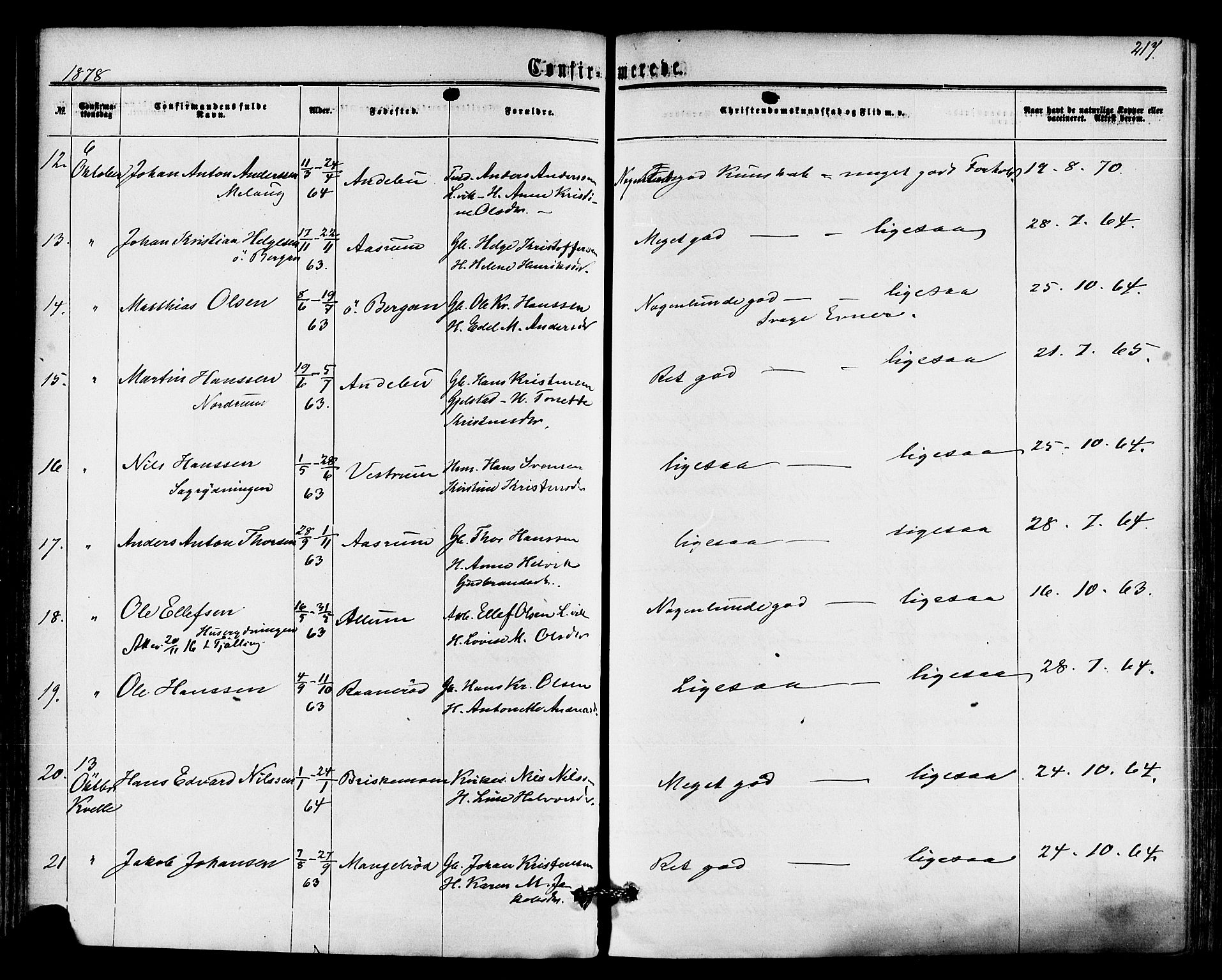 Hedrum kirkebøker, AV/SAKO-A-344/F/Fa/L0008: Ministerialbok nr. I 8, 1869-1880, s. 217