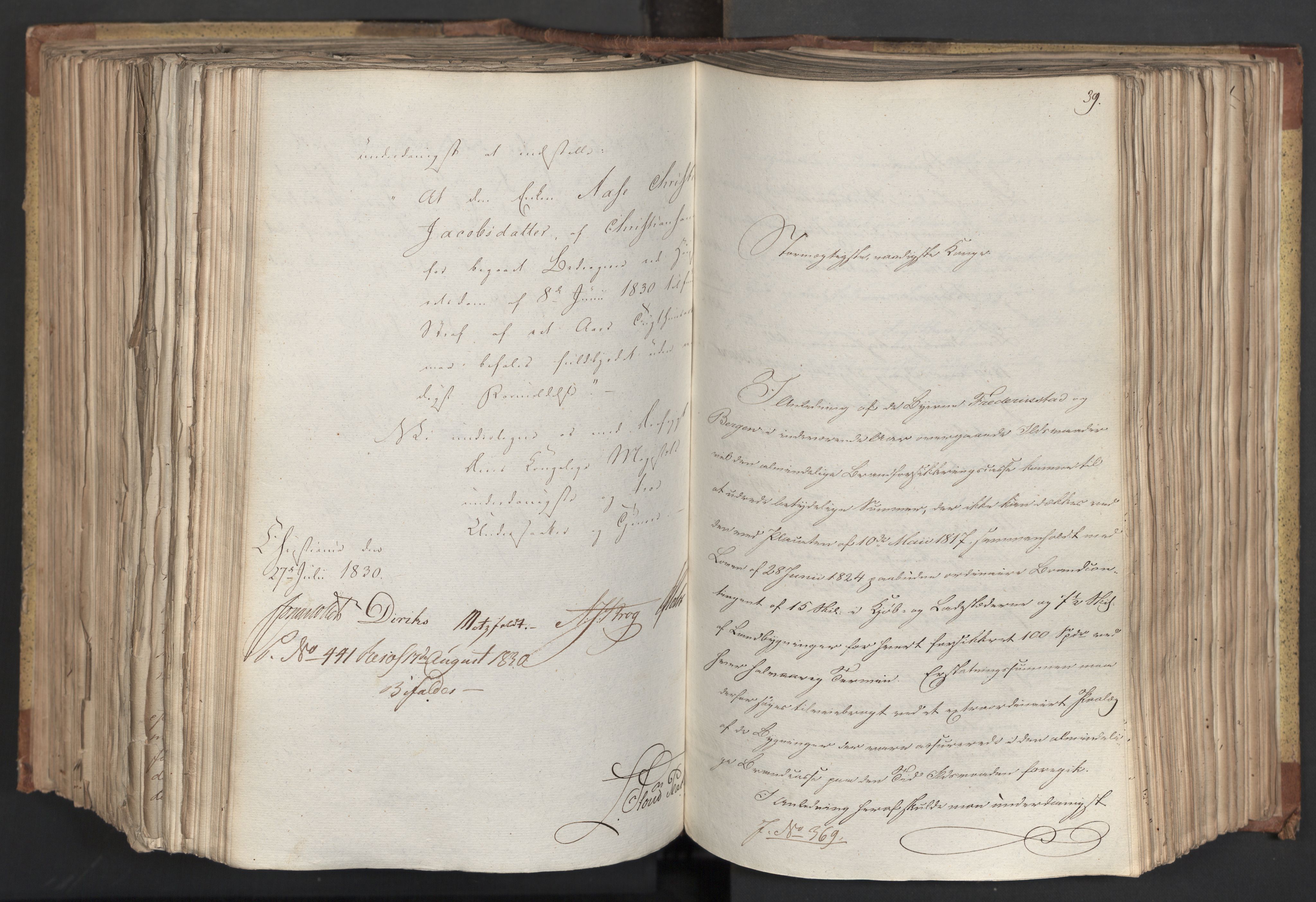 Statsrådsavdelingen i Stockholm, AV/RA-S-1003/D/Da/L0066: Regjeringsinnstillinger nr. 240-449, 1830, s. 527