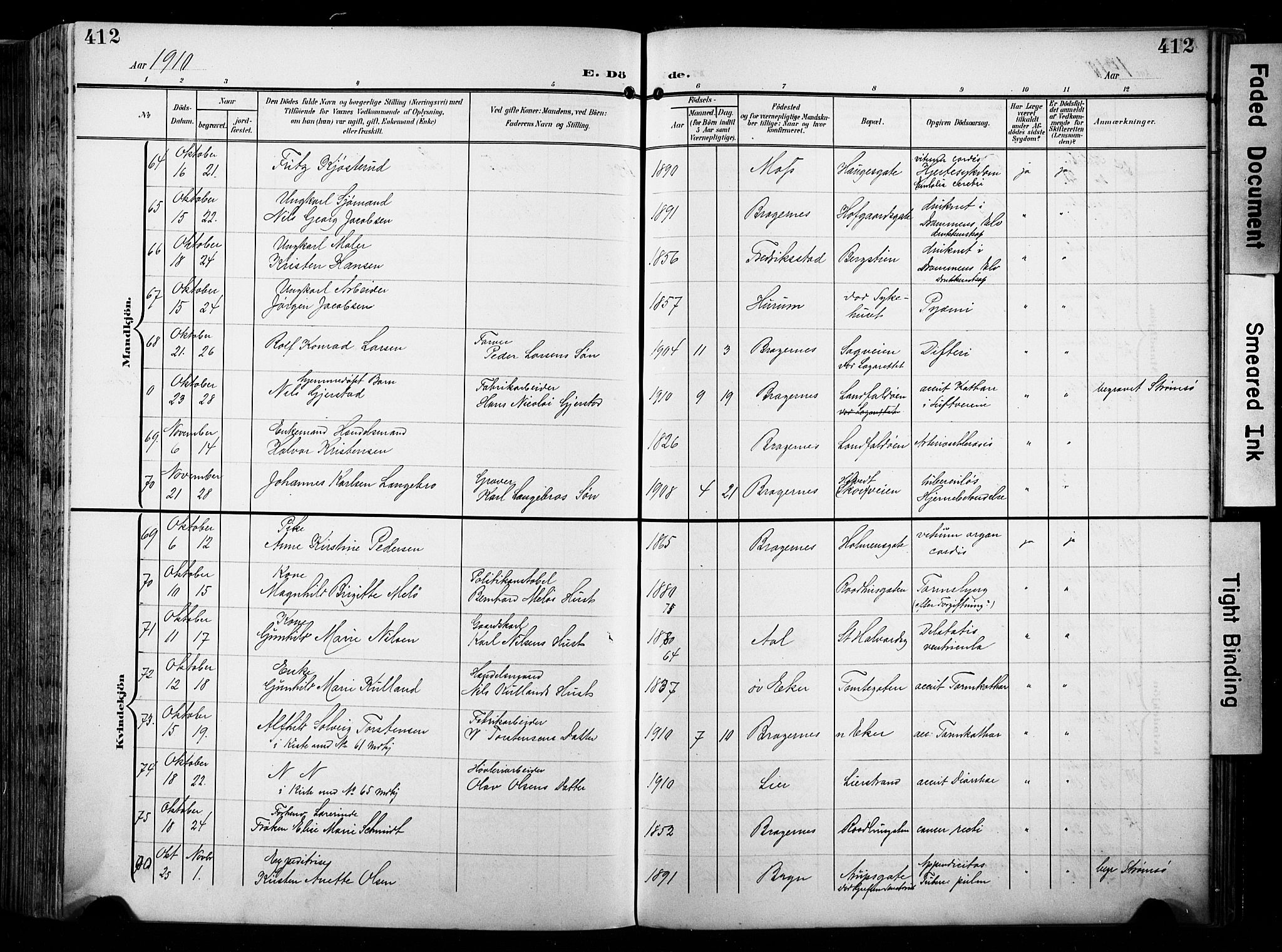 Bragernes kirkebøker, AV/SAKO-A-6/F/Fb/L0009: Ministerialbok nr. II 9, 1902-1911, s. 412
