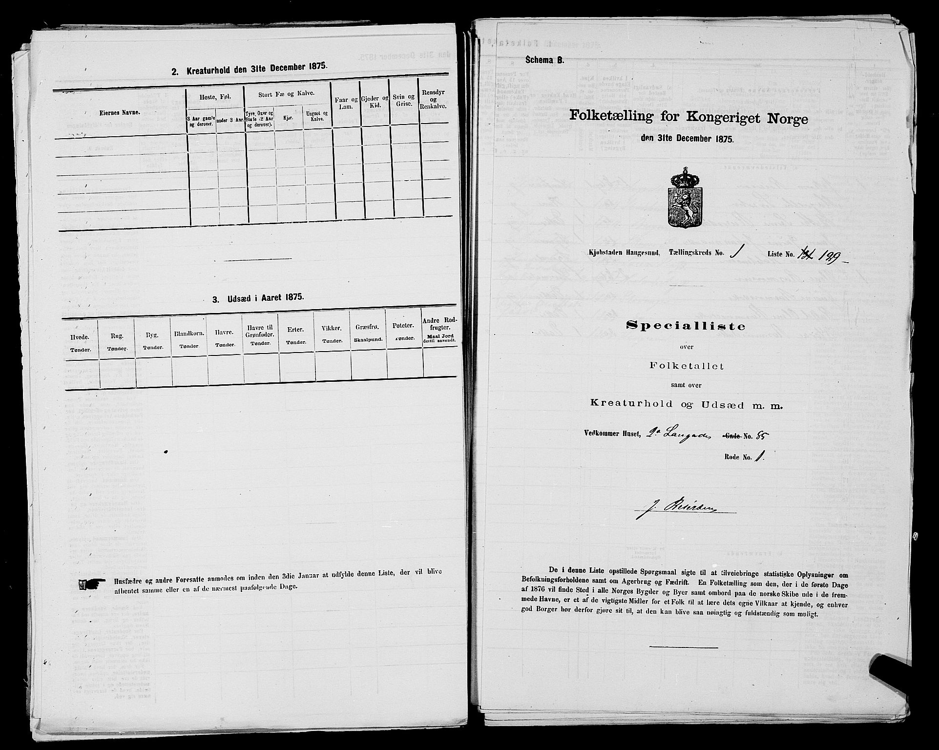 SAST, Folketelling 1875 for 1106B Torvastad prestegjeld, Haugesund kjøpstad, 1875, s. 53