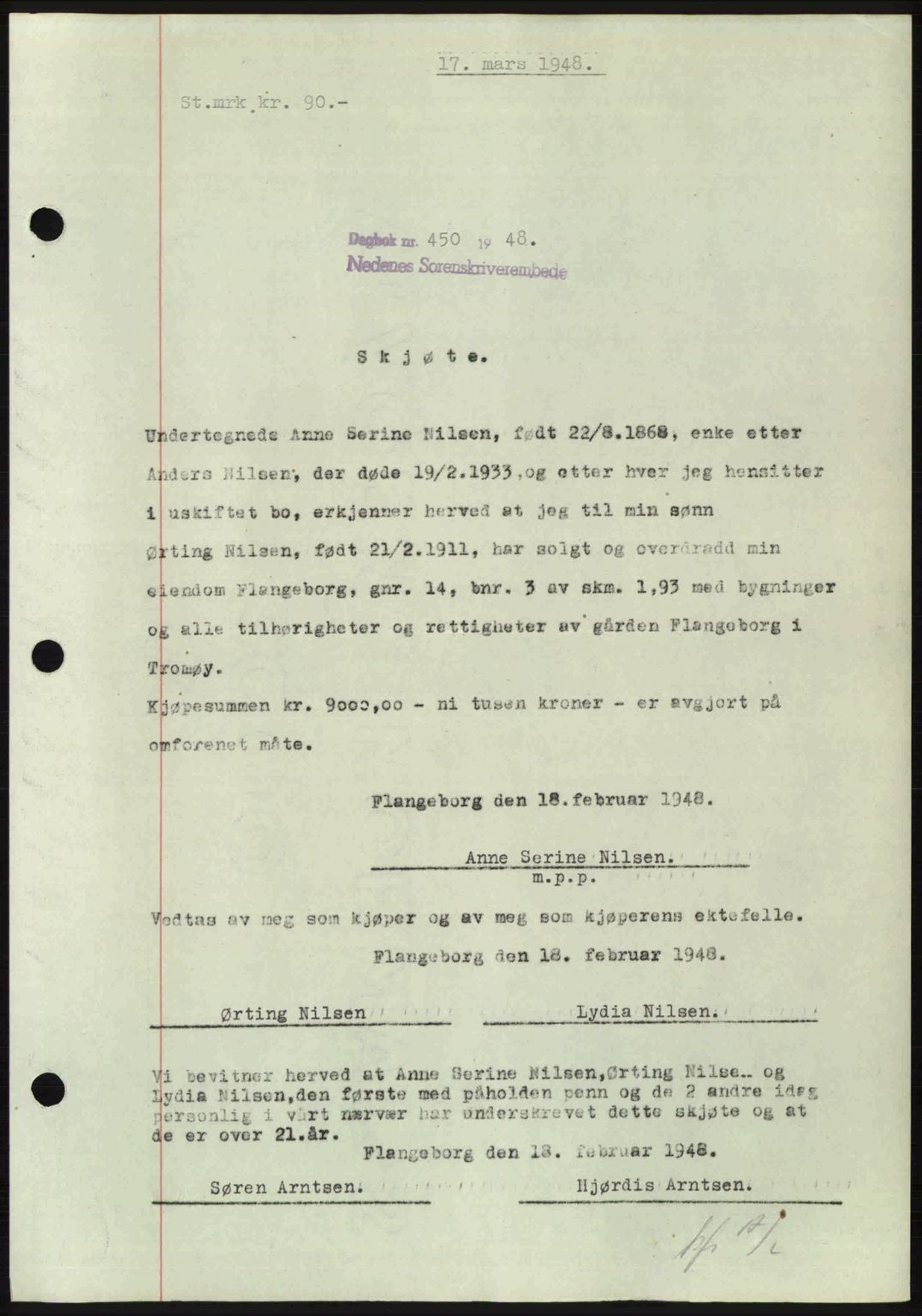 Nedenes sorenskriveri, AV/SAK-1221-0006/G/Gb/Gba/L0059: Pantebok nr. A11, 1948-1948, Dagboknr: 450/1948