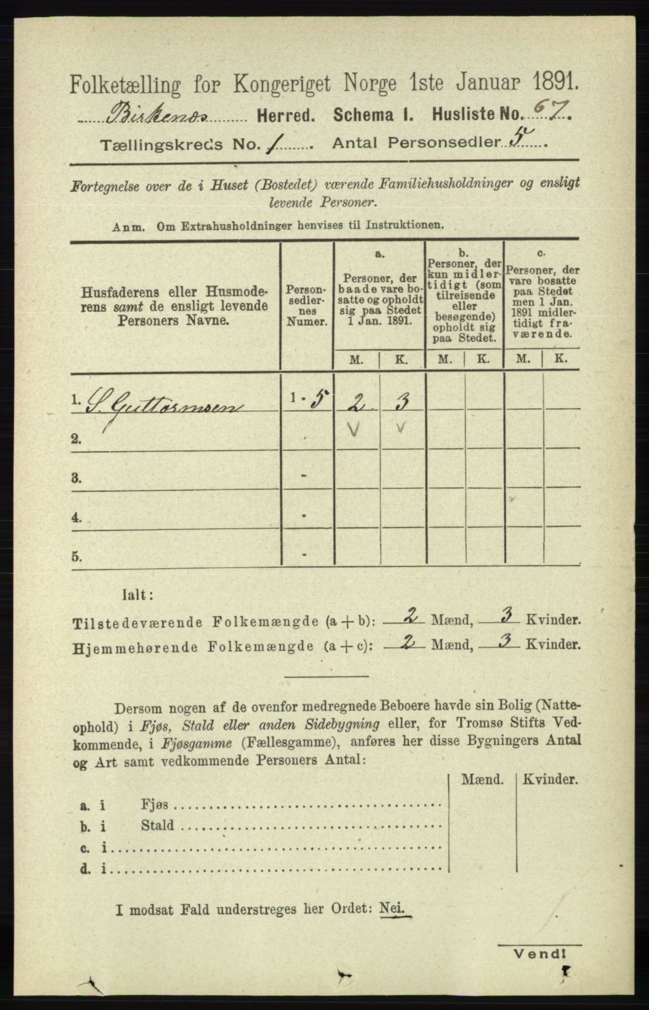 RA, Folketelling 1891 for 0928 Birkenes herred, 1891, s. 87