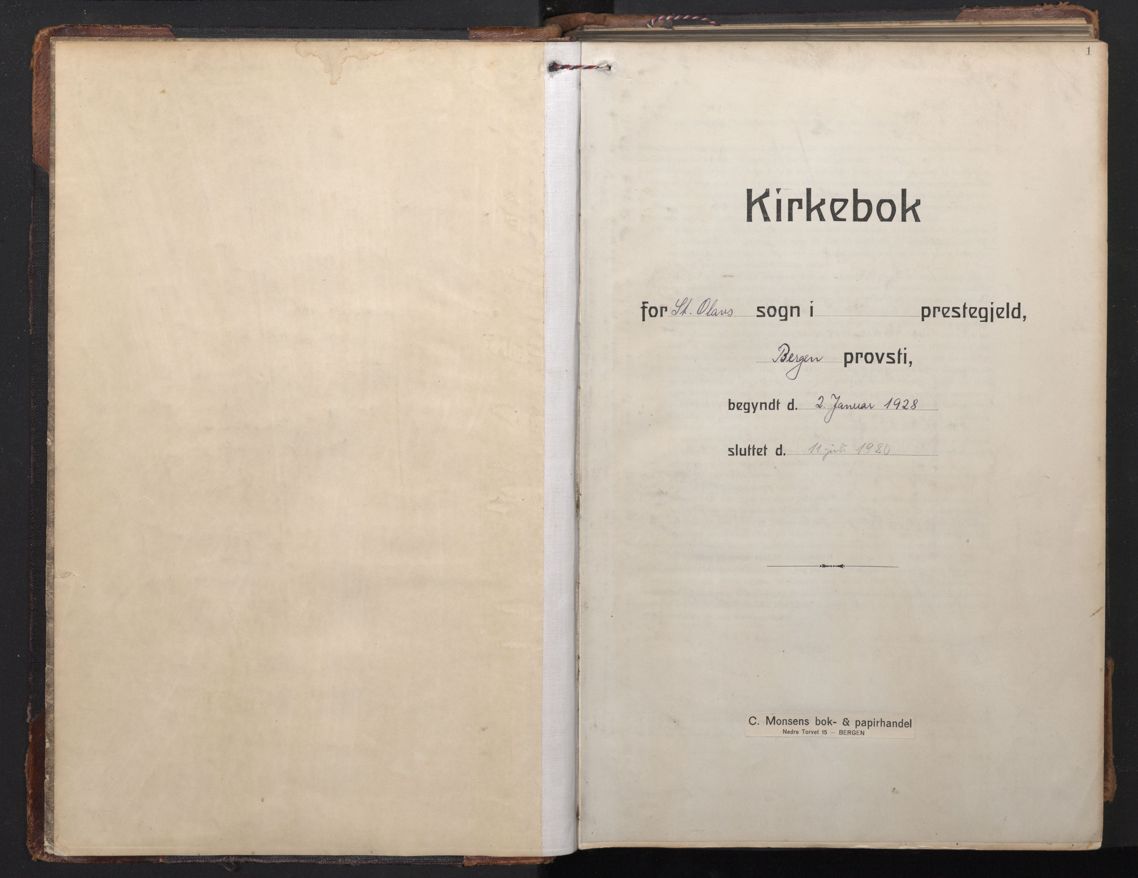 St. Olavs Sokneprestembete, SAB/A-78101/H/Hab: Klokkerbok nr. D 1, 1928-1980, s. 1