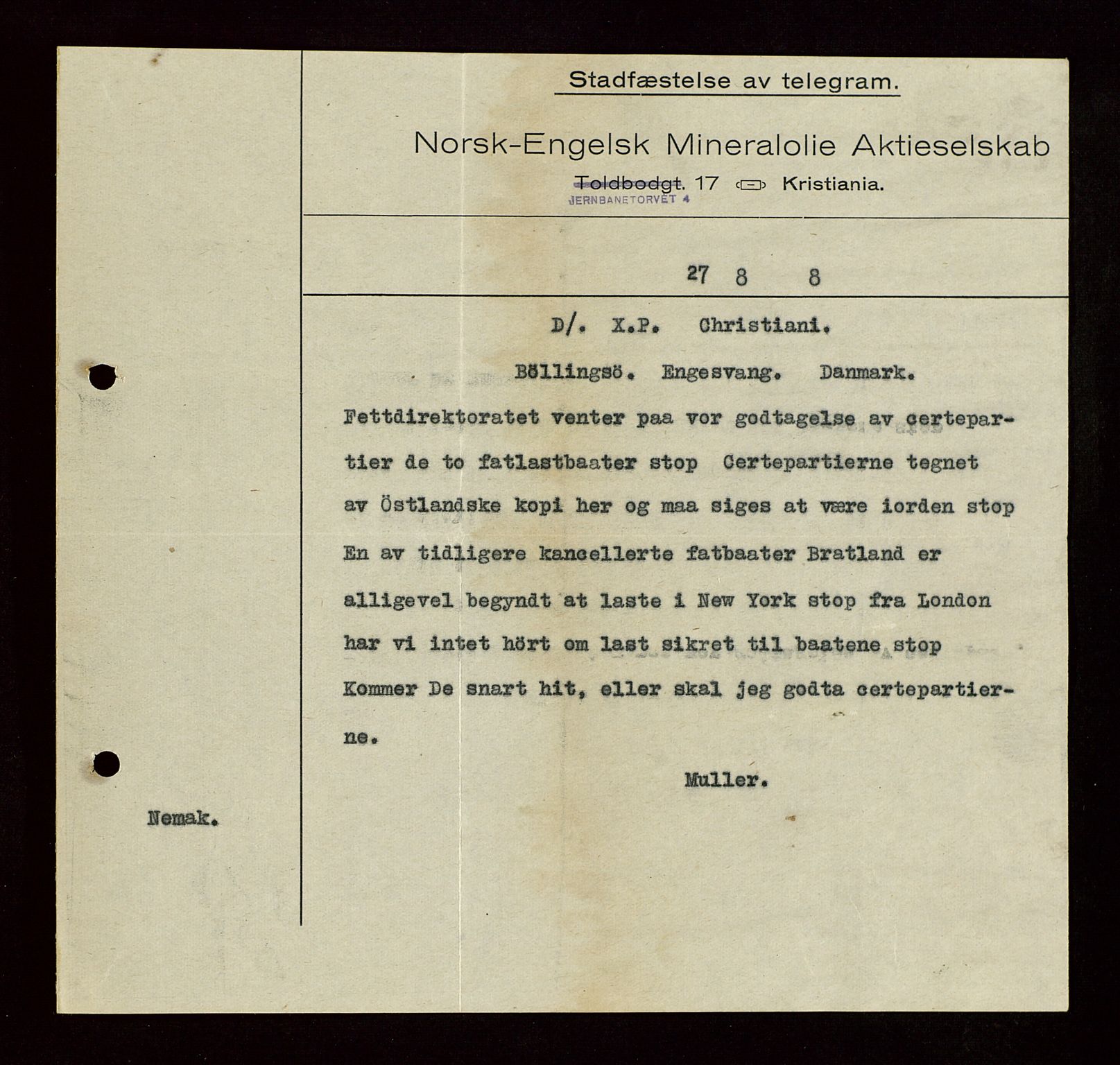 Pa 1521 - A/S Norske Shell, AV/SAST-A-101915/E/Ea/Eaa/L0004: Sjefskorrespondanse, 1918, s. 12