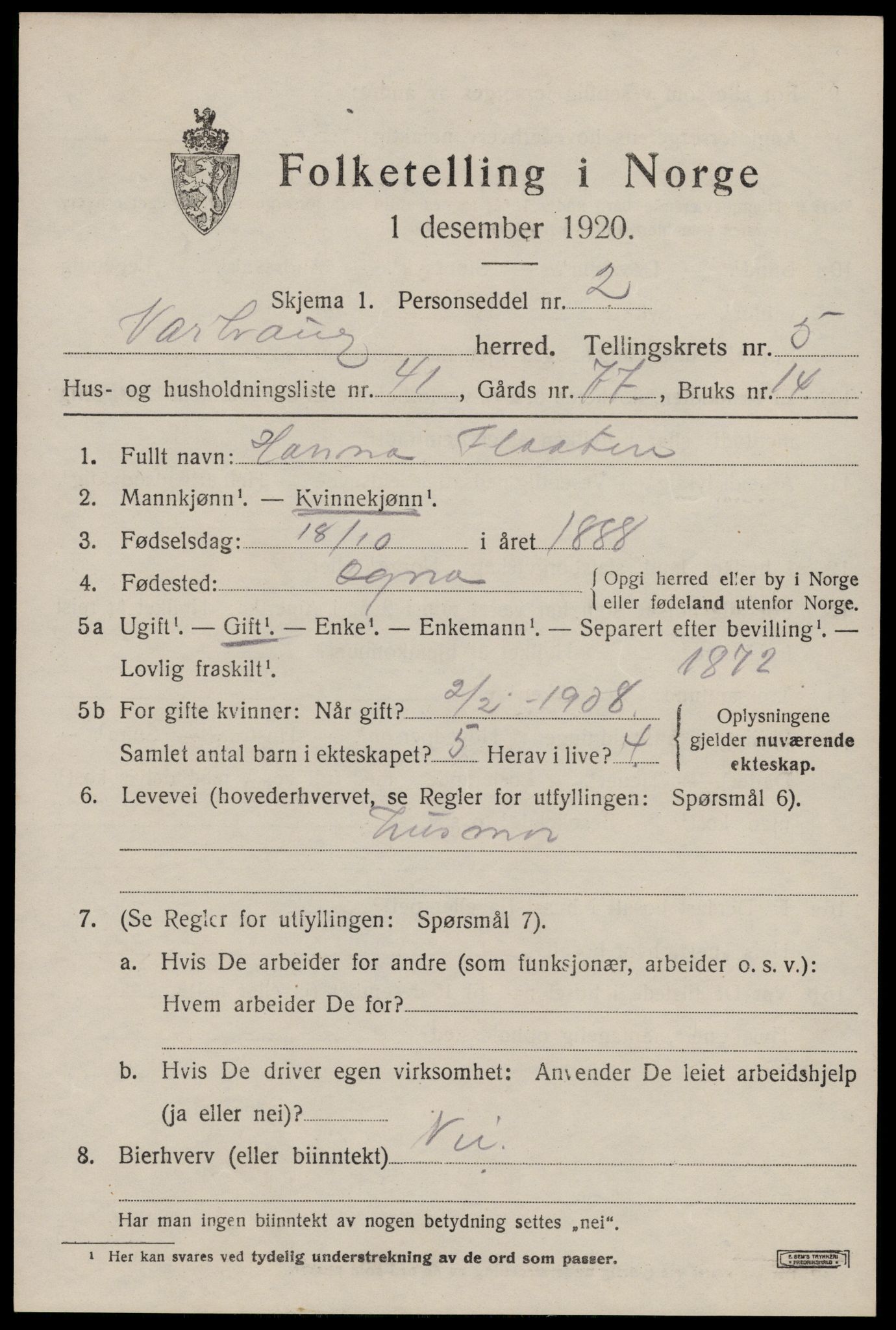 SAST, Folketelling 1920 for 1118 Varhaug herred, 1920, s. 4917