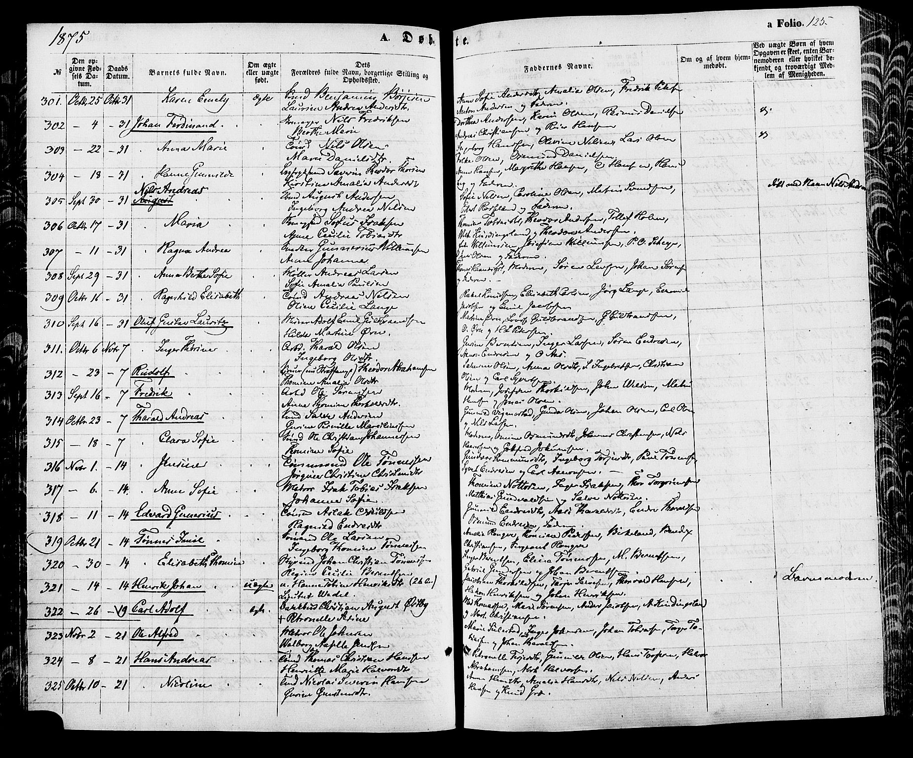 Kristiansand domprosti, AV/SAK-1112-0006/F/Fa/L0015: Ministerialbok nr. A 15, 1867-1880, s. 125