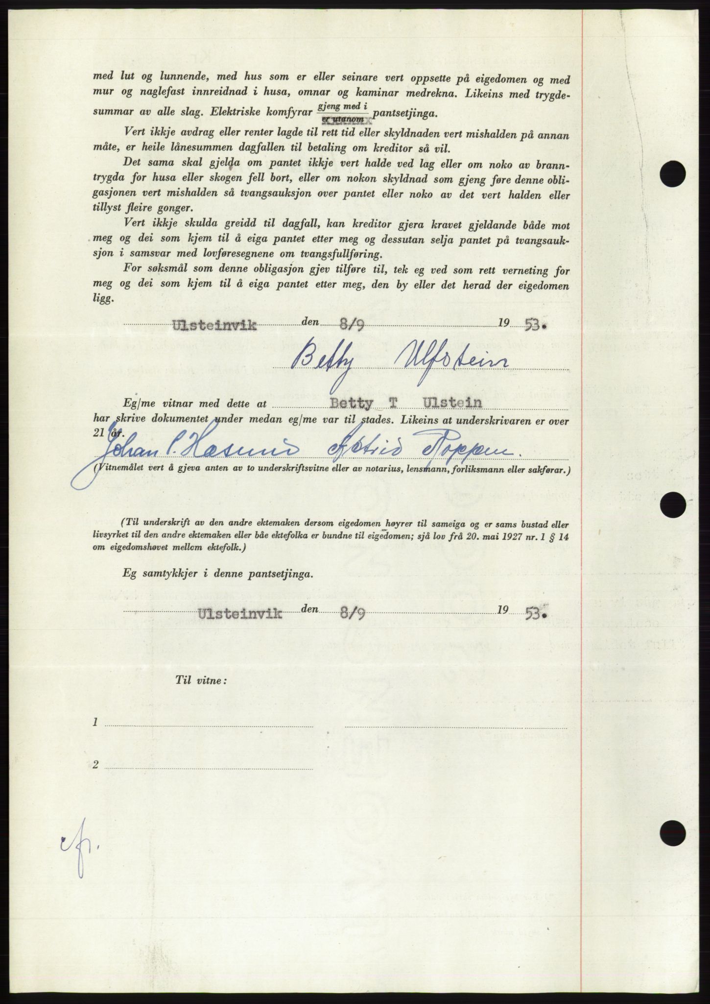 Søre Sunnmøre sorenskriveri, AV/SAT-A-4122/1/2/2C/L0123: Pantebok nr. 11B, 1953-1953, Dagboknr: 2244/1953