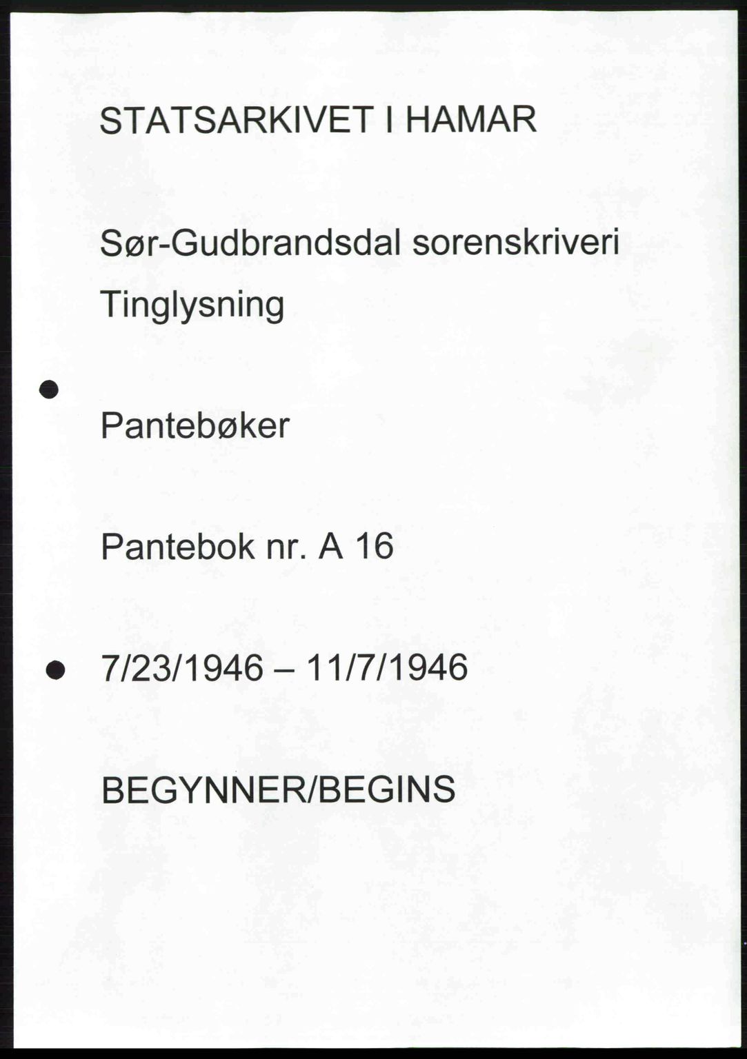Sør-Gudbrandsdal tingrett, SAH/TING-004/H/Hb/Hbd/L0016: Pantebok nr. A16, 1946-1946
