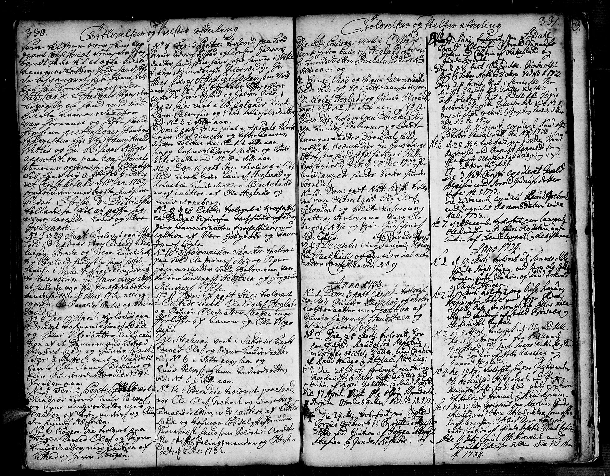 Bygland sokneprestkontor, AV/SAK-1111-0006/F/Fa/Fab/L0001: Ministerialbok nr. A 1, 1725-1766, s. 330-331