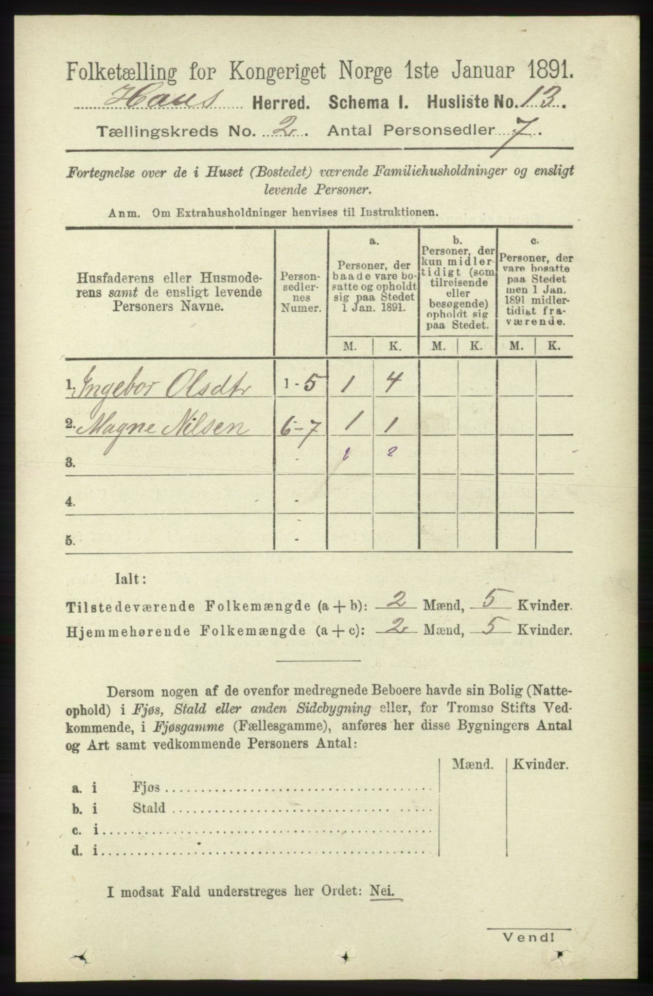 RA, Folketelling 1891 for 1250 Haus herred, 1891, s. 462