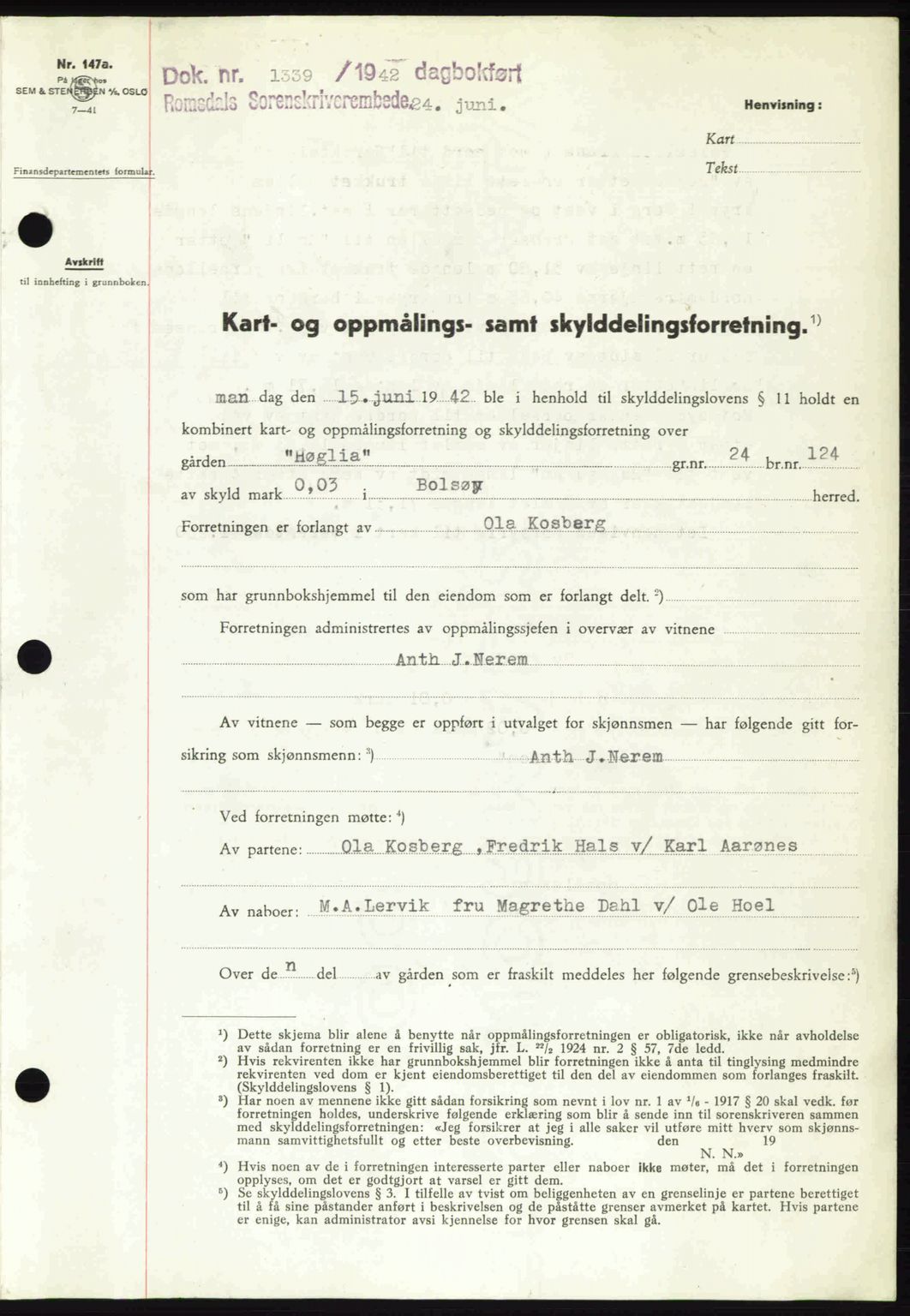 Romsdal sorenskriveri, SAT/A-4149/1/2/2C: Pantebok nr. A12, 1942-1942, Dagboknr: 1339/1942