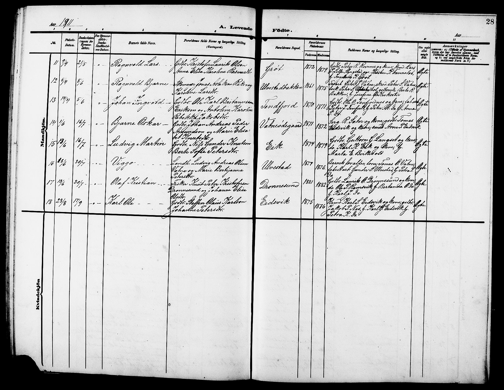 Ministerialprotokoller, klokkerbøker og fødselsregistre - Møre og Romsdal, AV/SAT-A-1454/525/L0377: Klokkerbok nr. 525C03, 1903-1917, s. 28