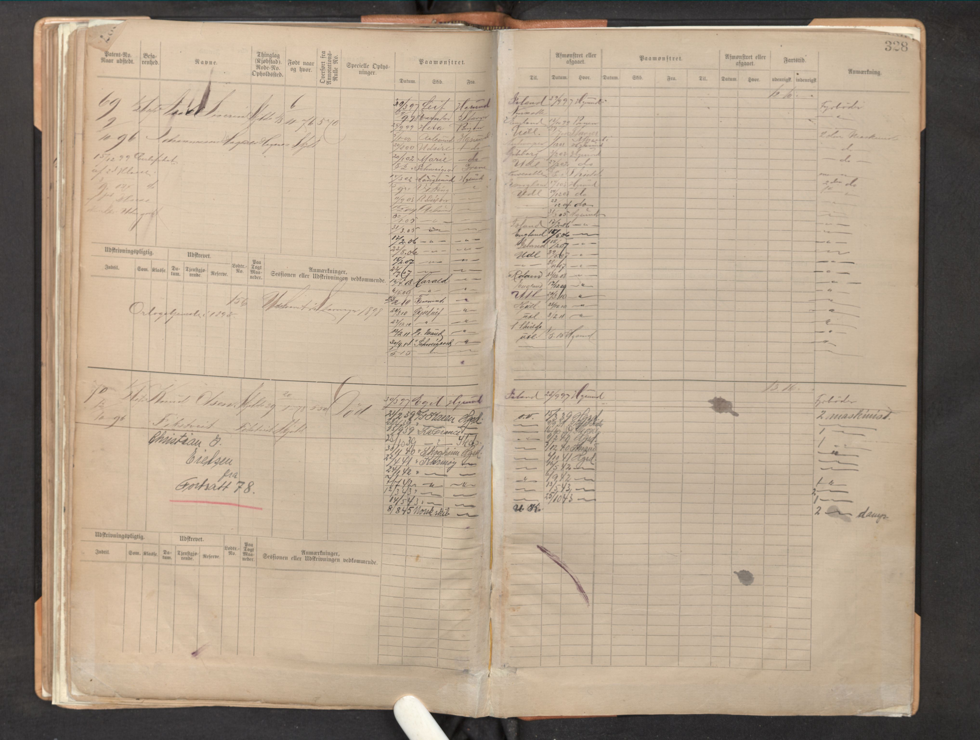 Innrulleringssjefen i Bergen, AV/SAB-A-100050/F/Fe/L0002: Sjøfartshovedrulle B, Stavanger og Haugesund, 1883-1890, s. 328