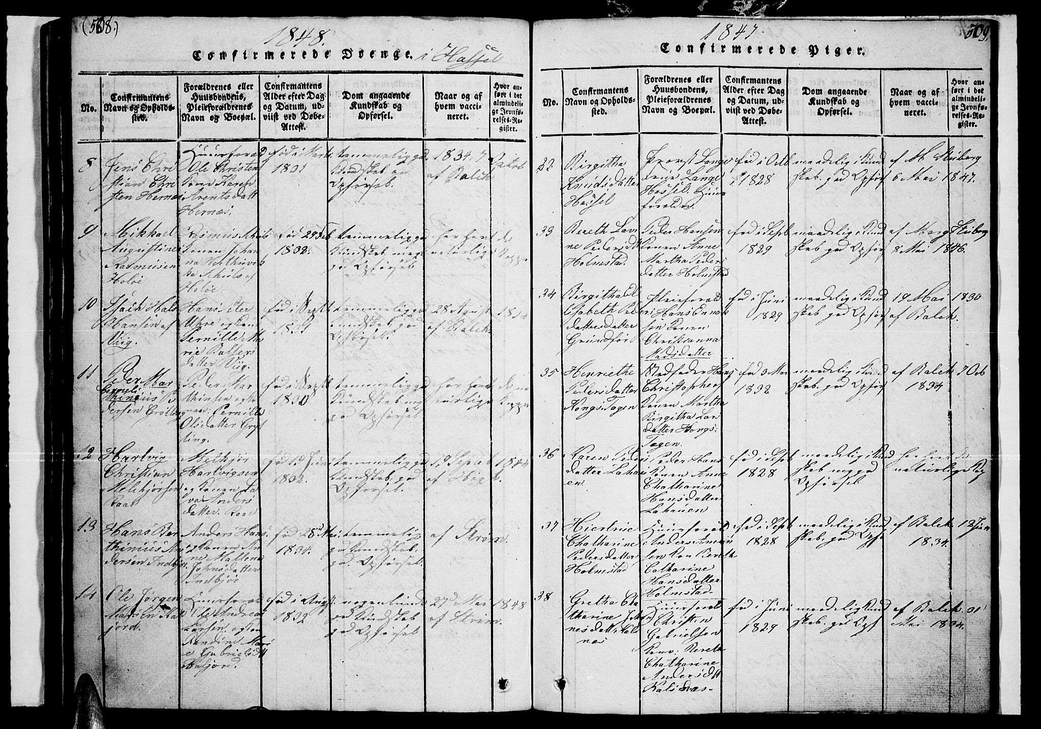 Ministerialprotokoller, klokkerbøker og fødselsregistre - Nordland, AV/SAT-A-1459/888/L1263: Klokkerbok nr. 888C02 /1, 1820-1850, s. 508-509