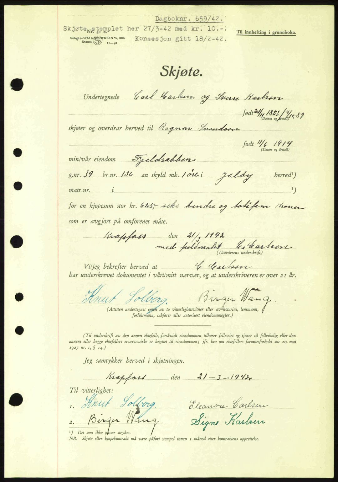 Moss sorenskriveri, SAO/A-10168: Pantebok nr. A9, 1941-1942, Dagboknr: 659/1942
