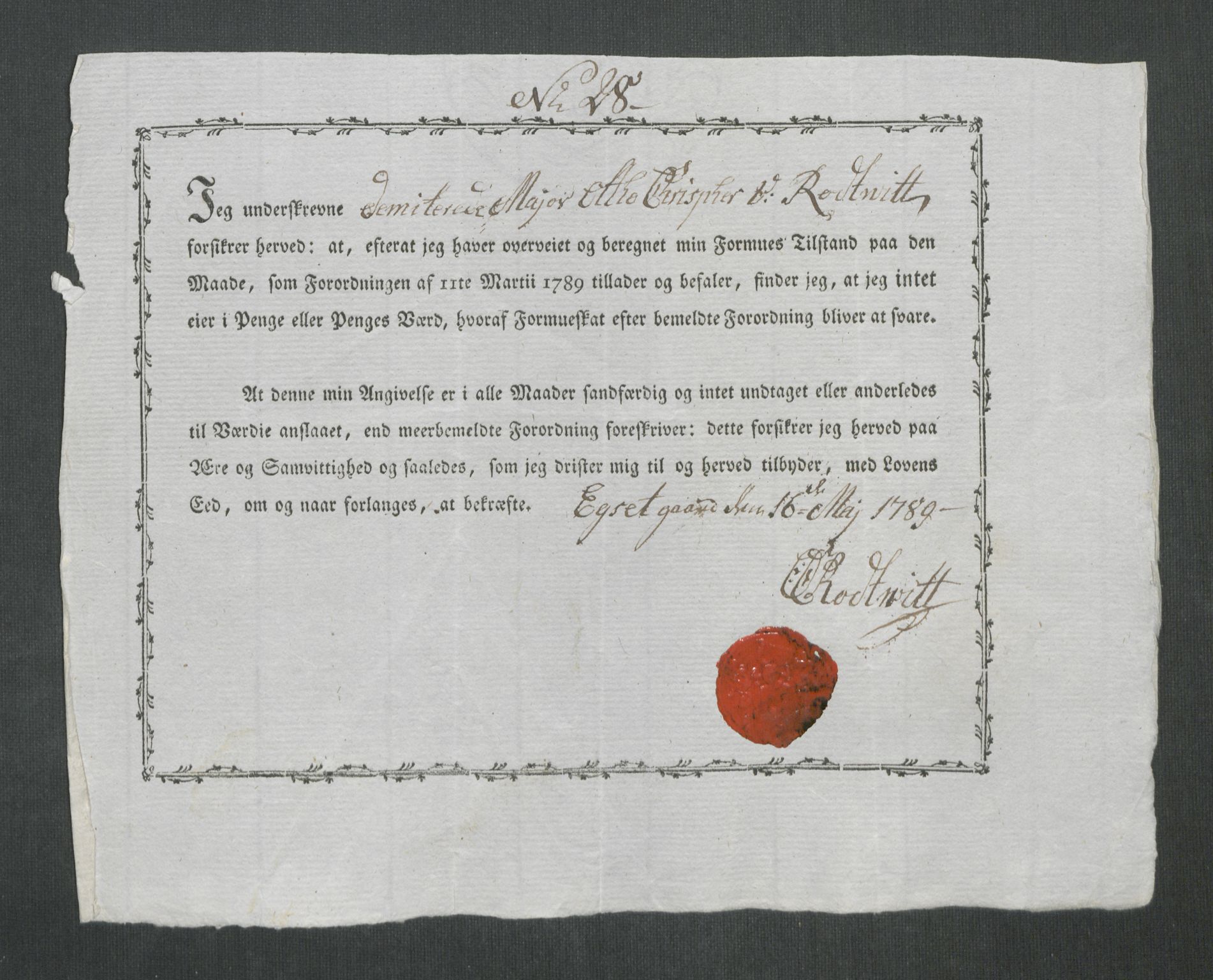 Rentekammeret inntil 1814, Reviderte regnskaper, Mindre regnskaper, AV/RA-EA-4068/Rf/Rfe/L0050: Sunnmøre fogderi, Toten fogderi, 1789, s. 141