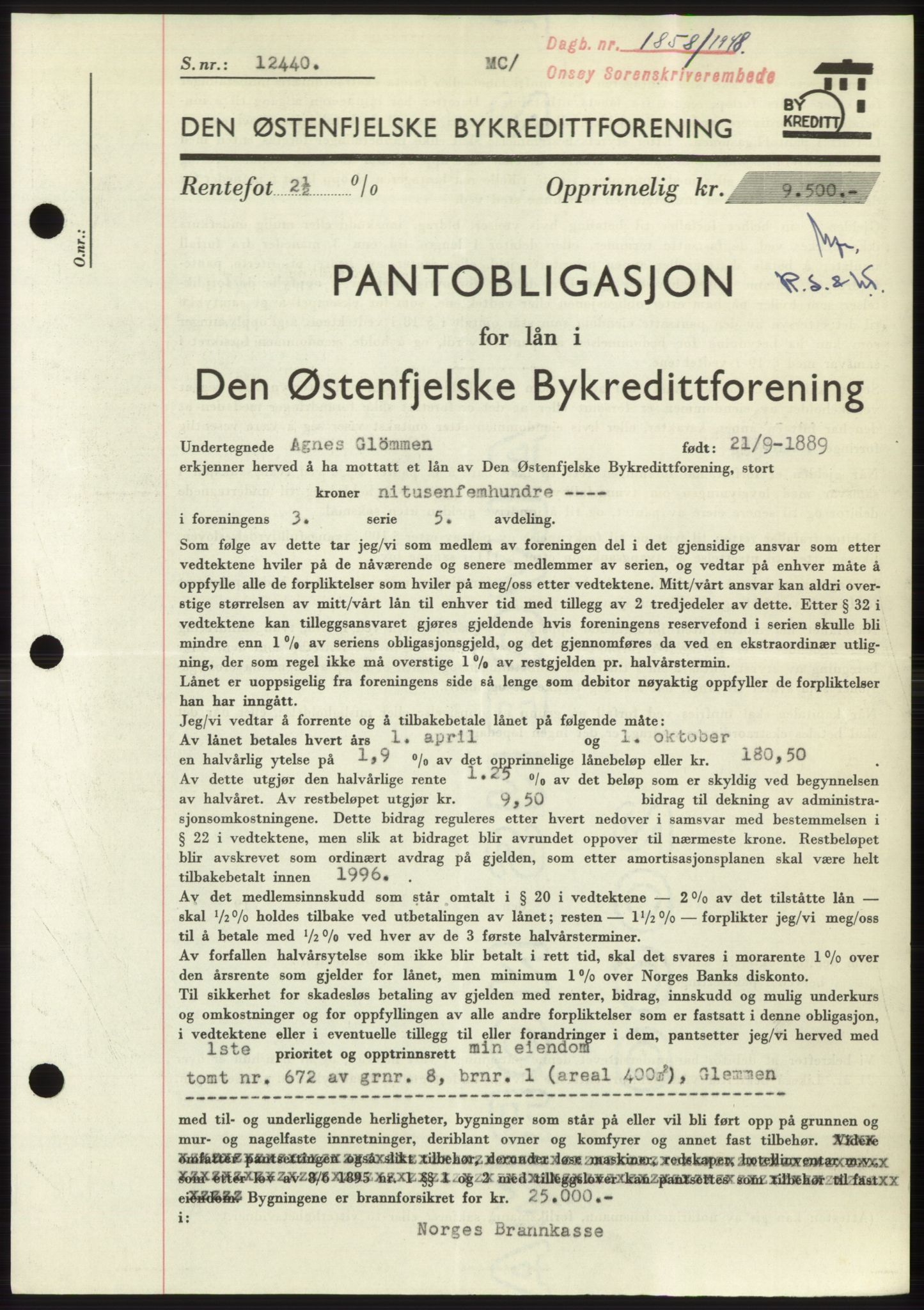 Onsøy sorenskriveri, SAO/A-10474/G/Ga/Gac/L0007: Pantebok nr. B 14-7, 1948-1948, Dagboknr: 1858/1948