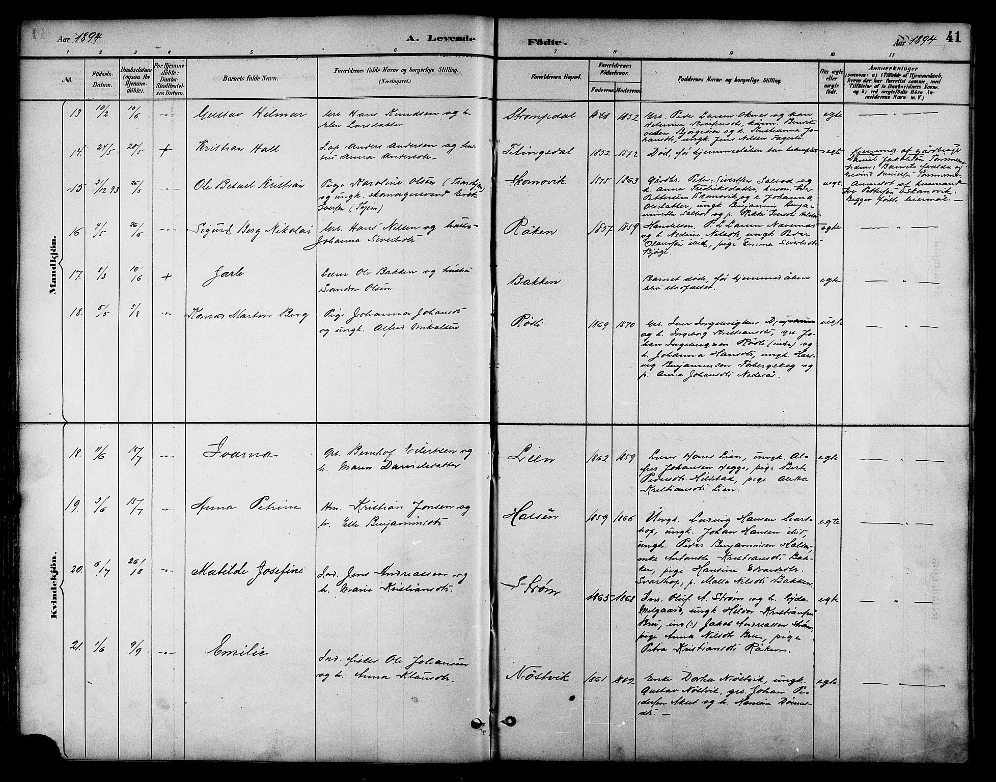 Ministerialprotokoller, klokkerbøker og fødselsregistre - Nordland, AV/SAT-A-1459/814/L0230: Klokkerbok nr. 814C03, 1884-1911, s. 41