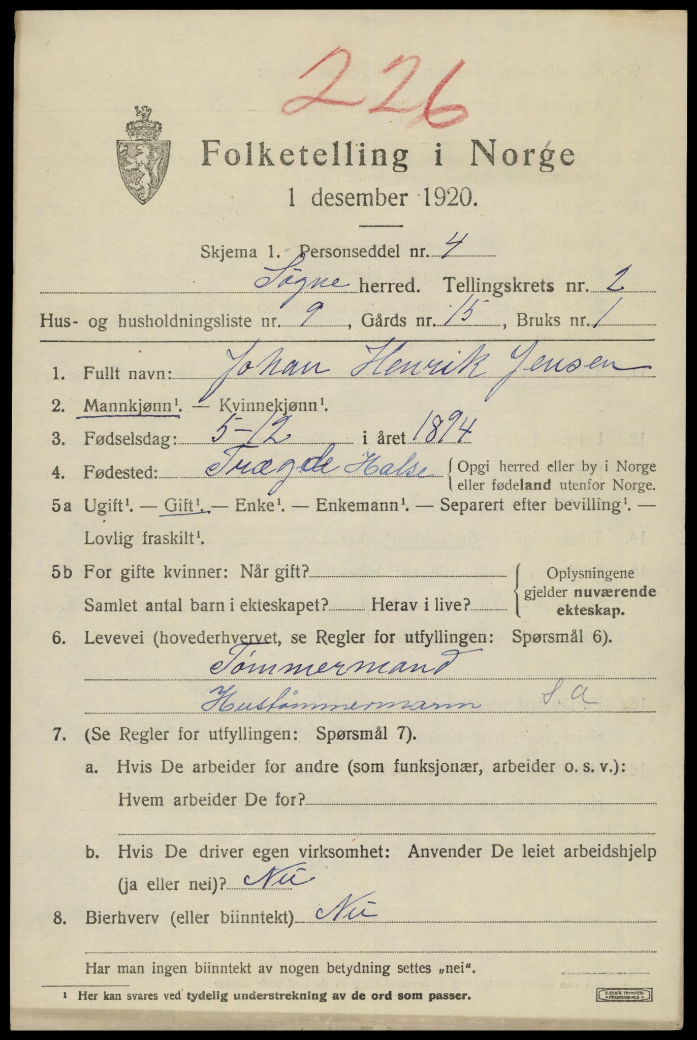 SAK, Folketelling 1920 for 1018 Søgne herred, 1920, s. 1531