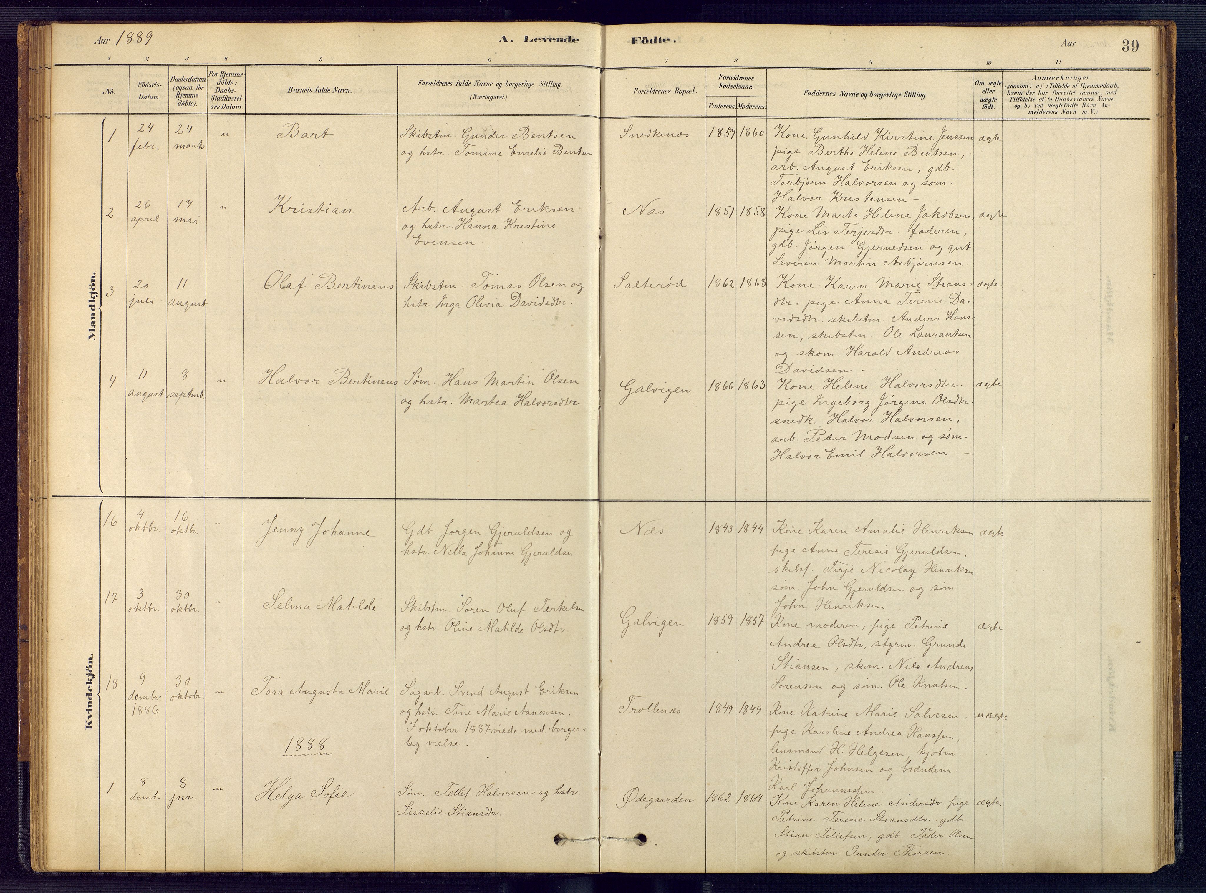 Austre Moland sokneprestkontor, AV/SAK-1111-0001/F/Fb/Fbb/L0001: Klokkerbok nr. B 1, 1878-1904, s. 39