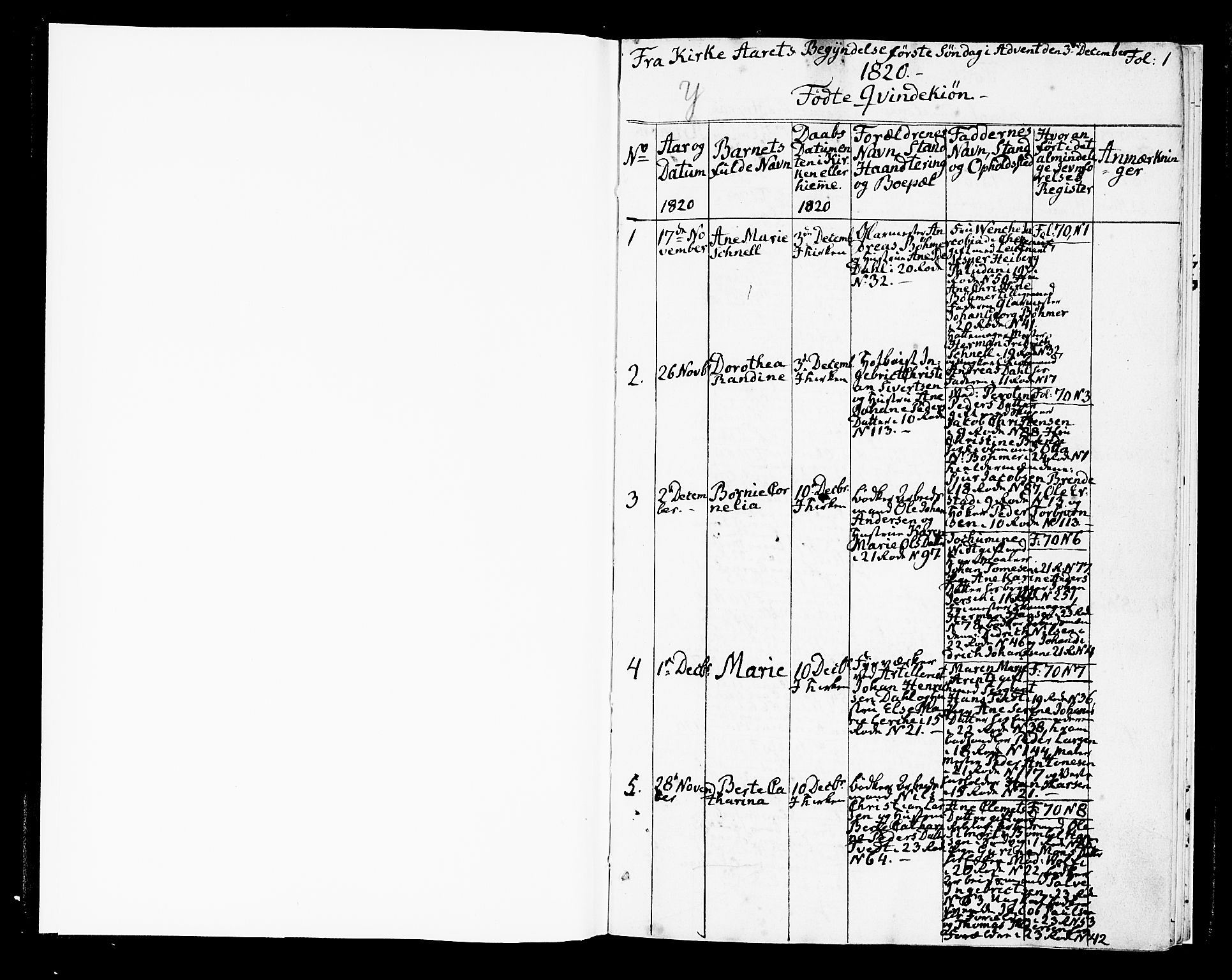 Korskirken sokneprestembete, SAB/A-76101/H/Hab: Klokkerbok nr. A 2, 1820-1832, s. 1