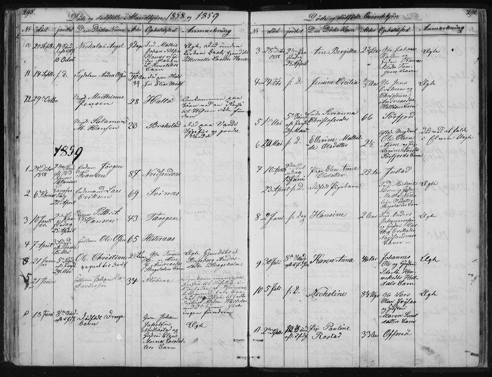 Ministerialprotokoller, klokkerbøker og fødselsregistre - Nordland, AV/SAT-A-1459/817/L0266: Klokkerbok nr. 817C01, 1841-1869, s. 295-296