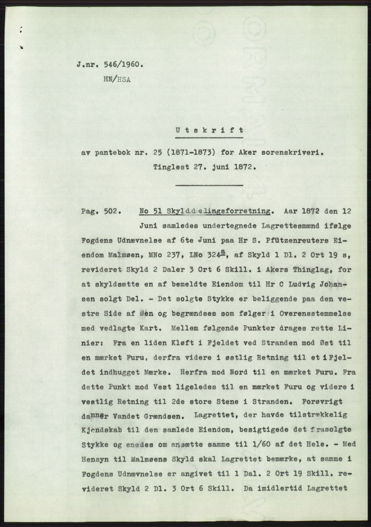 Statsarkivet i Oslo, SAO/A-10621/Z/Zd/L0011: Avskrifter, j.nr 4-798/1960, 1960, s. 312