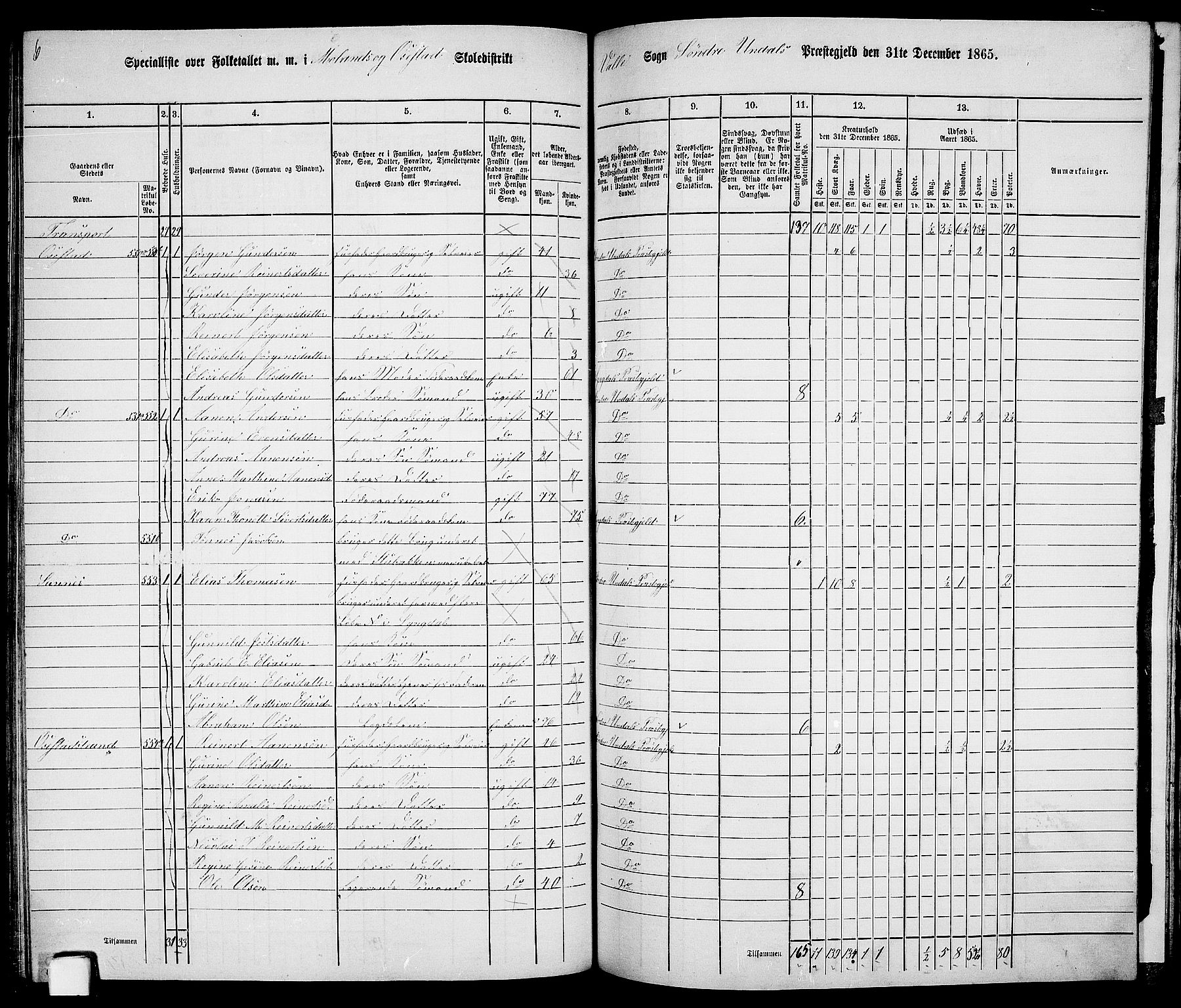 RA, Folketelling 1865 for 1029P Sør-Audnedal prestegjeld, 1865, s. 120