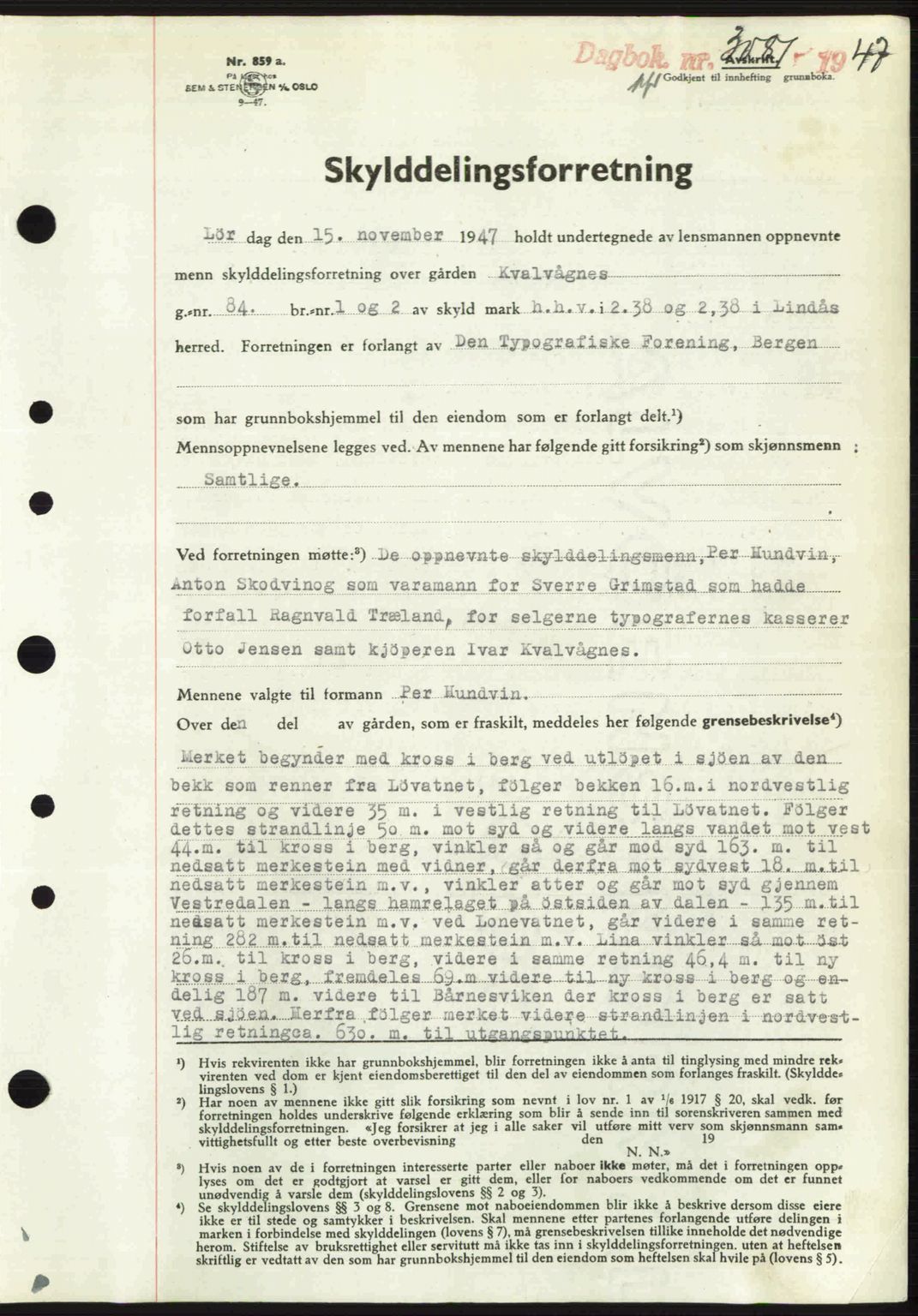 Nordhordland sorenskrivar, SAB/A-2901/1/G/Gb/Gbf/L0032: Pantebok nr. A32, 1947-1947, Dagboknr: 3081/1947