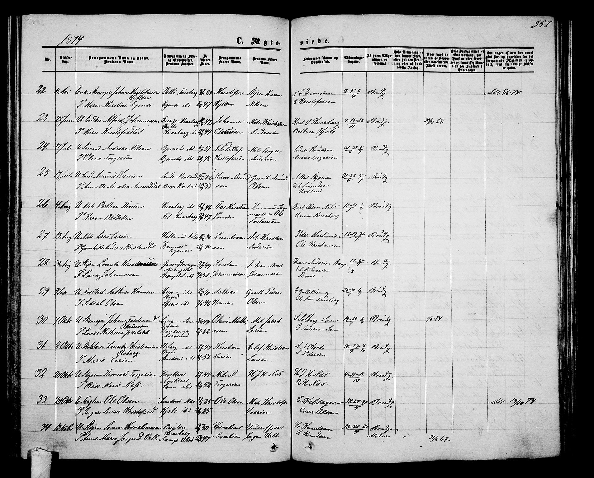 Nøtterøy kirkebøker, AV/SAKO-A-354/G/Ga/L0002: Klokkerbok nr. I 2, 1860-1877, s. 357
