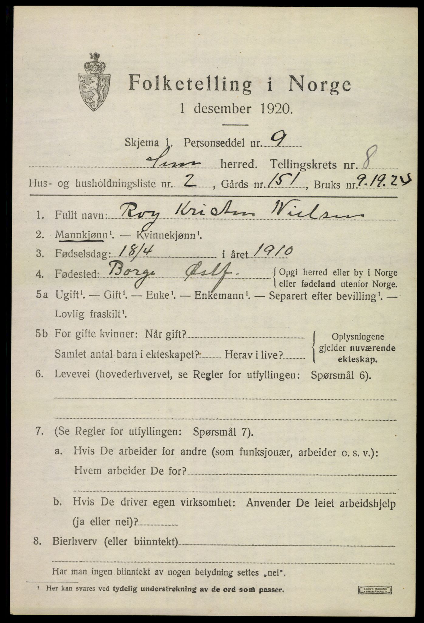 SAKO, Folketelling 1920 for 0721 Sem herred, 1920, s. 11219