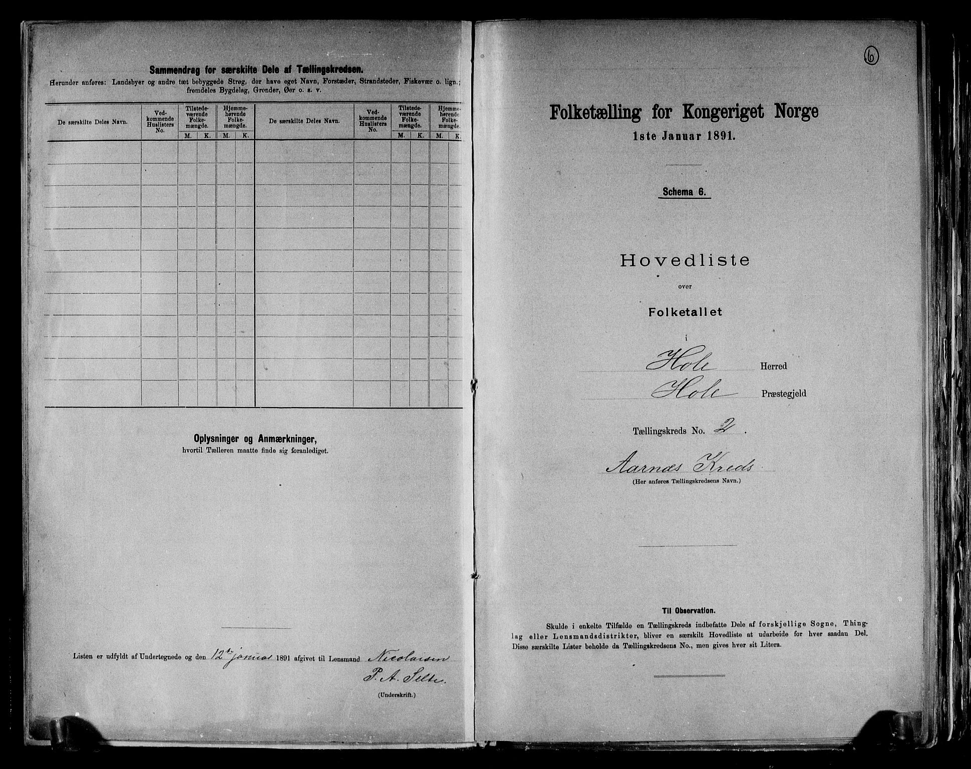 RA, Folketelling 1891 for 0612 Hole herred, 1891, s. 6