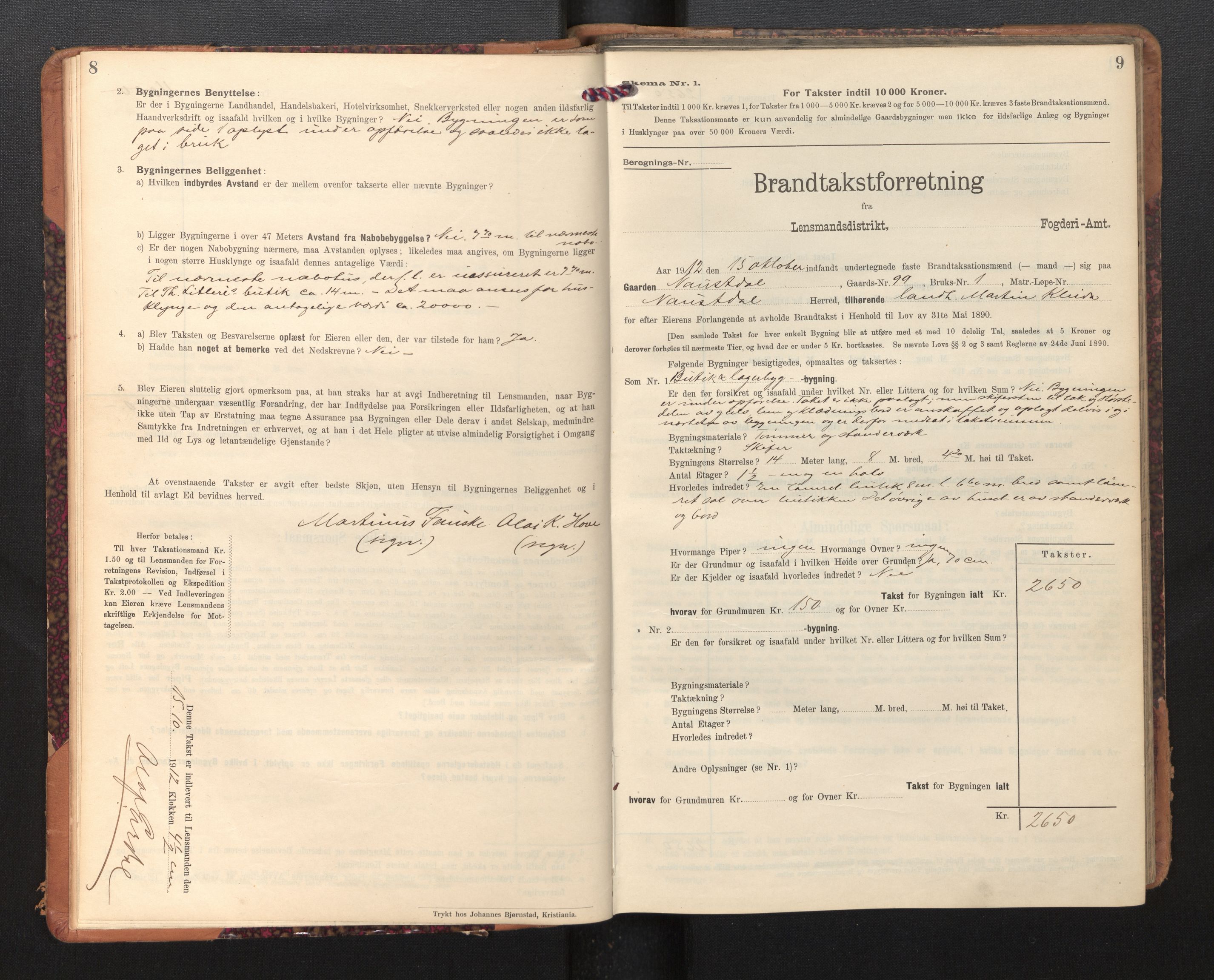 Lensmannen i Naustdal, AV/SAB-A-29501/0012/L0002: Branntakstprotokoll, skjematakst, 1911-1953, s. 8-9