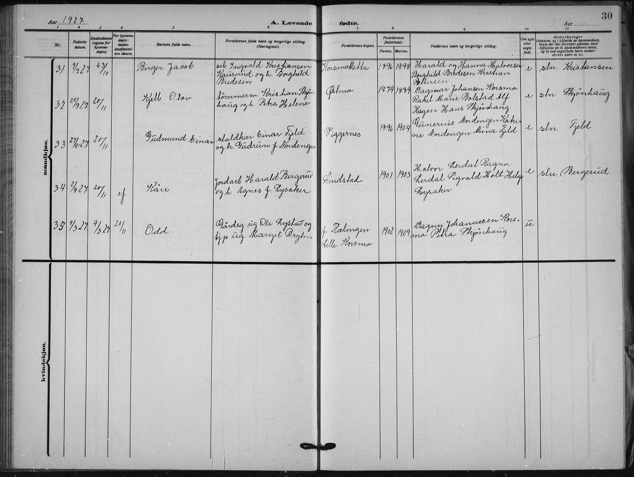 Aurskog prestekontor Kirkebøker, AV/SAO-A-10304a/G/Ga/L0006: Klokkerbok nr. I 6, 1923-1939, s. 30