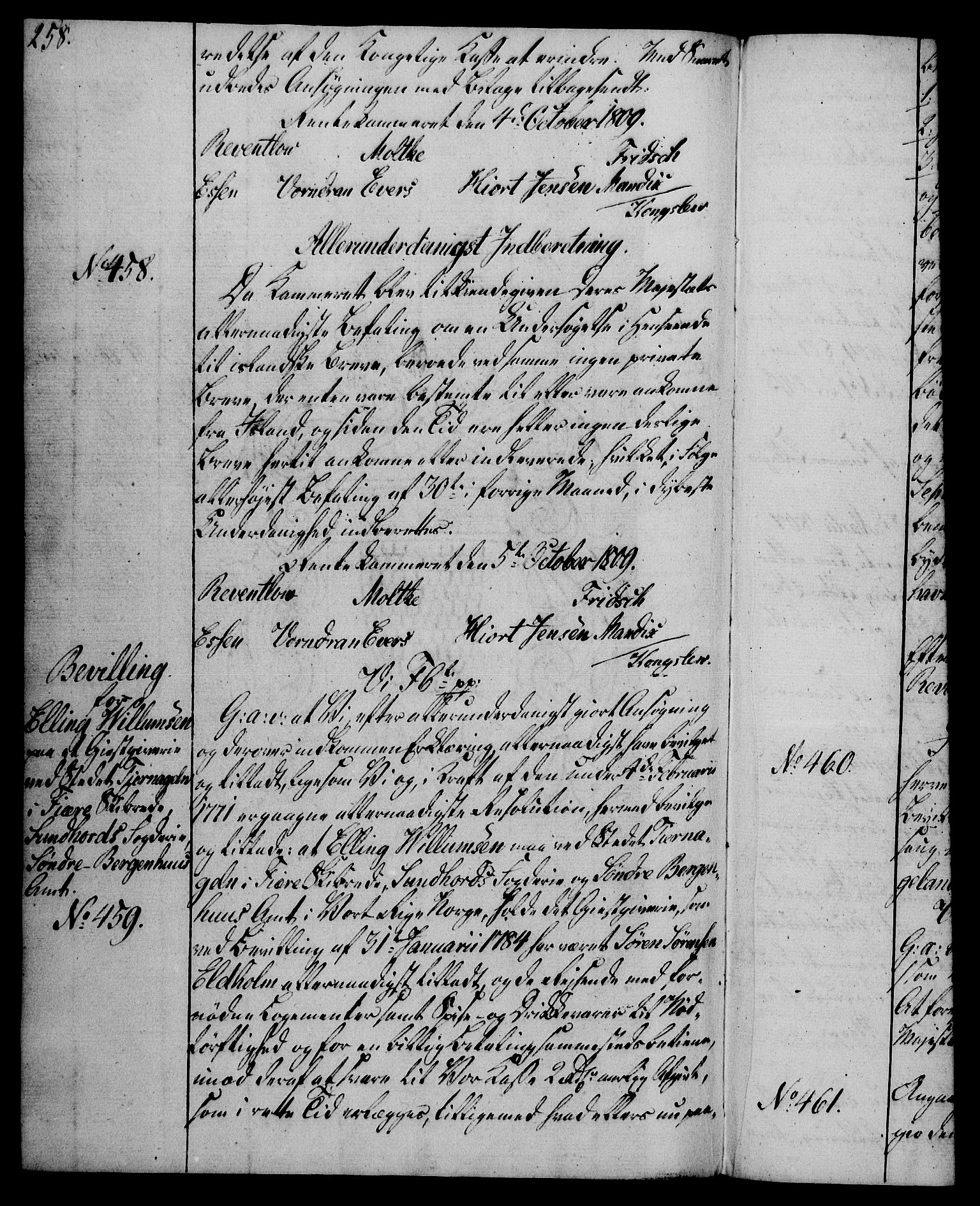 Rentekammeret, Kammerkanselliet, RA/EA-3111/G/Gg/Gga/L0019: Norsk ekspedisjonsprotokoll med register (merket RK 53.19), 1807-1810, s. 258